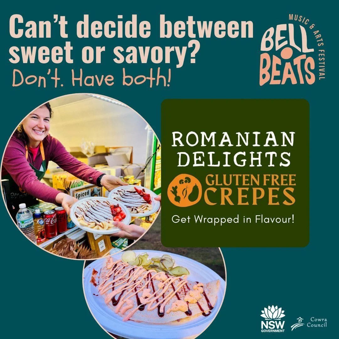 🎶✨ Romain Delights &ndash; Gluten-Free Cr&ecirc;pes is heading to Bell Beats Festival 2025 in Cowra! 

Join us on Saturday, 4 October for an unforgettable day filled with live music, vibrant art, and delicious local food. Set in the heart of Cowra&r