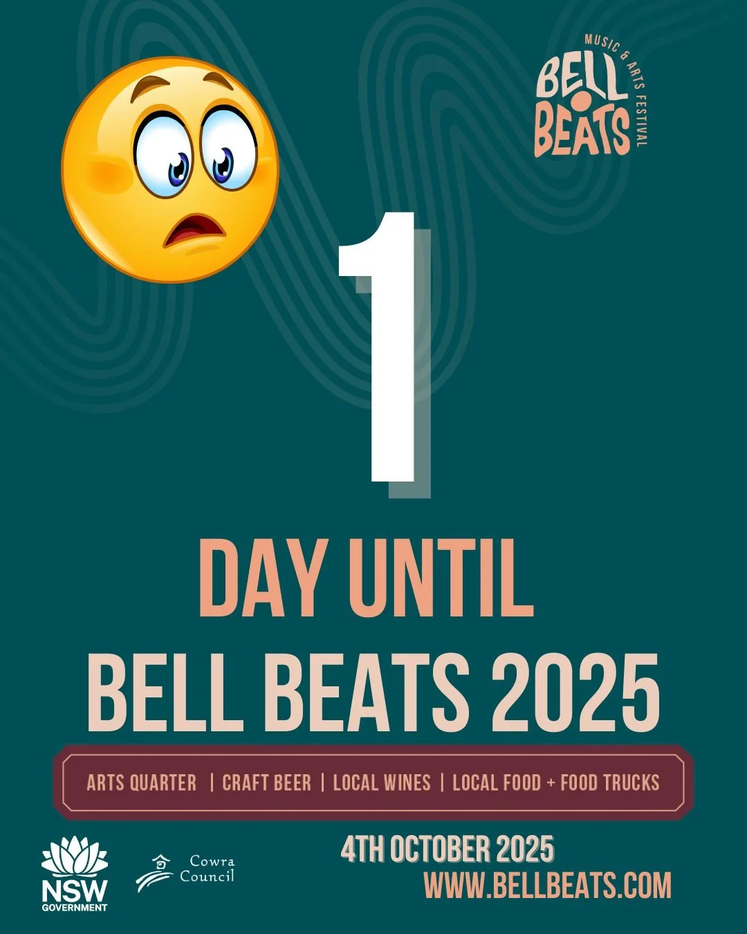 Get ready, Cowra &ndash; Bell Beats is on tomorrow! 🌟

Here&rsquo;s what&rsquo;s in store:
&bull; Incredible live artists: Budjerah, Steph Strings, Stewart Barton, Mark Corkery (solo &amp; band), Emily Reynolds, and Shane Kerr
&bull; A vibrant Arts 