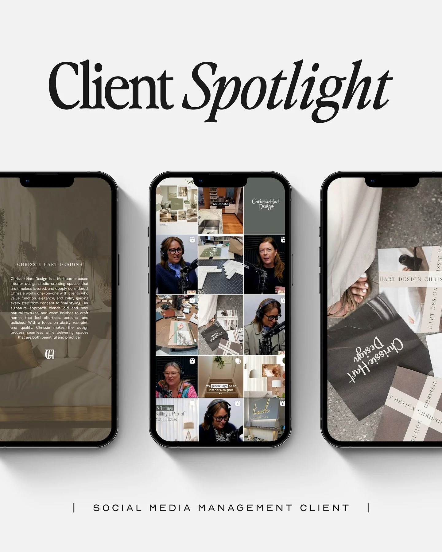 We&rsquo;ve been working with Chrissie Hart Design on her personal brand over the past few months - and even got to visit her in person in Melbourne back in August 🤍

Since then, we&rsquo;ve established a cohesive, elevated aesthetic for her socials