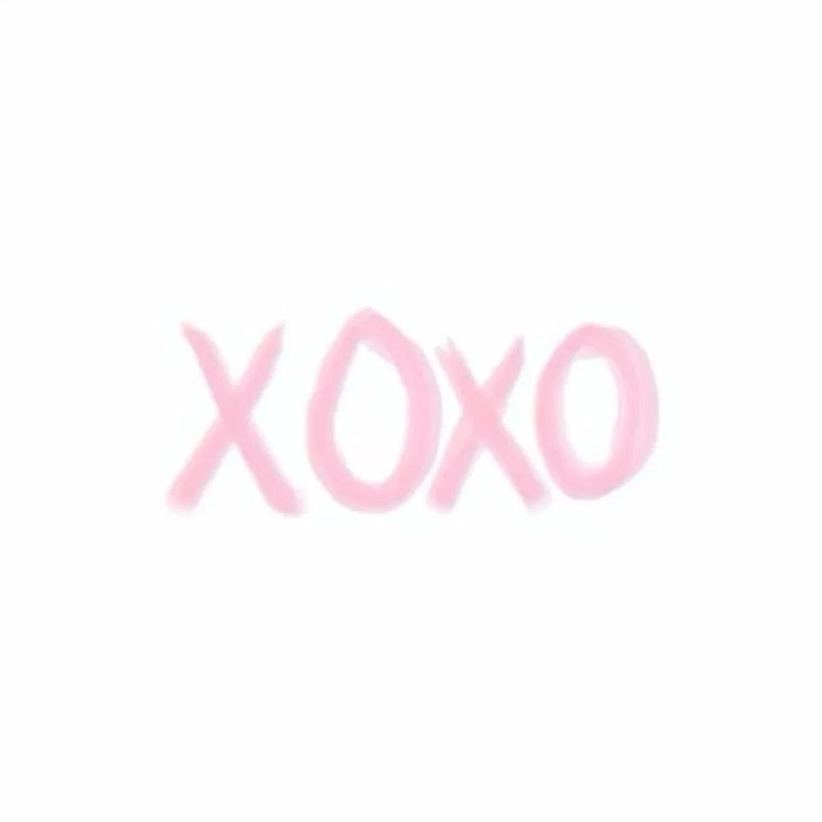 Pink handwritten text 'XOXO' on a white background.