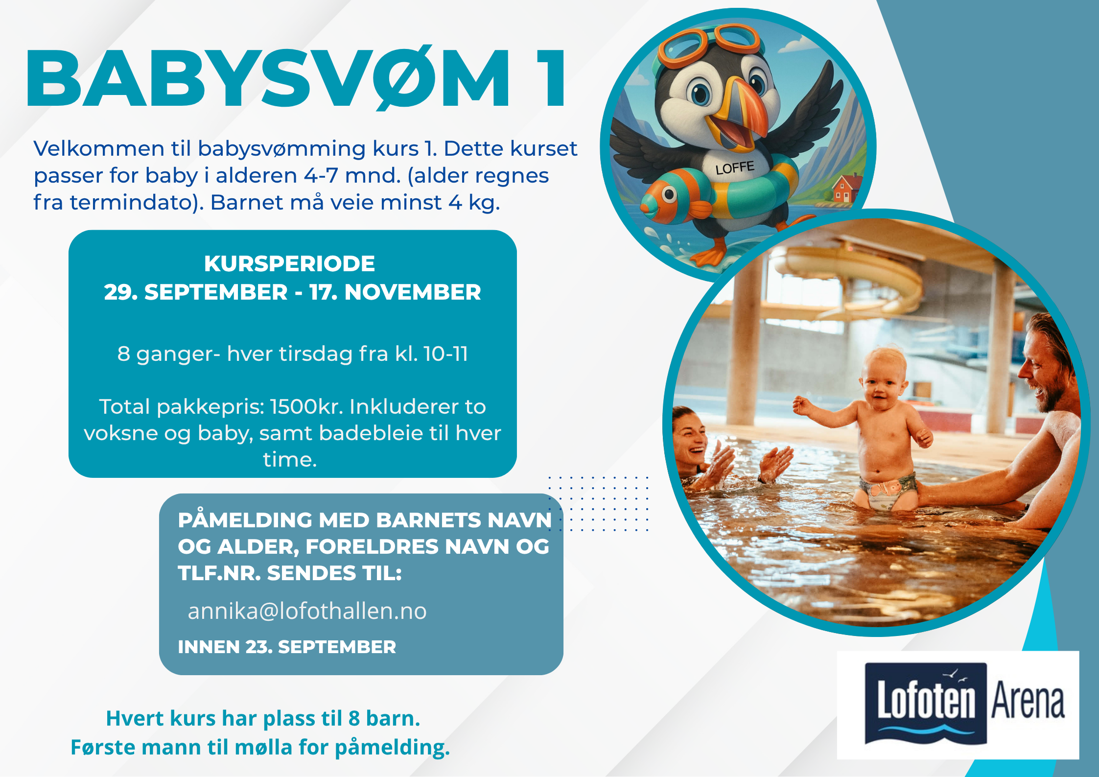 Babysvømming 1 – nytt kurs starter 29. september
