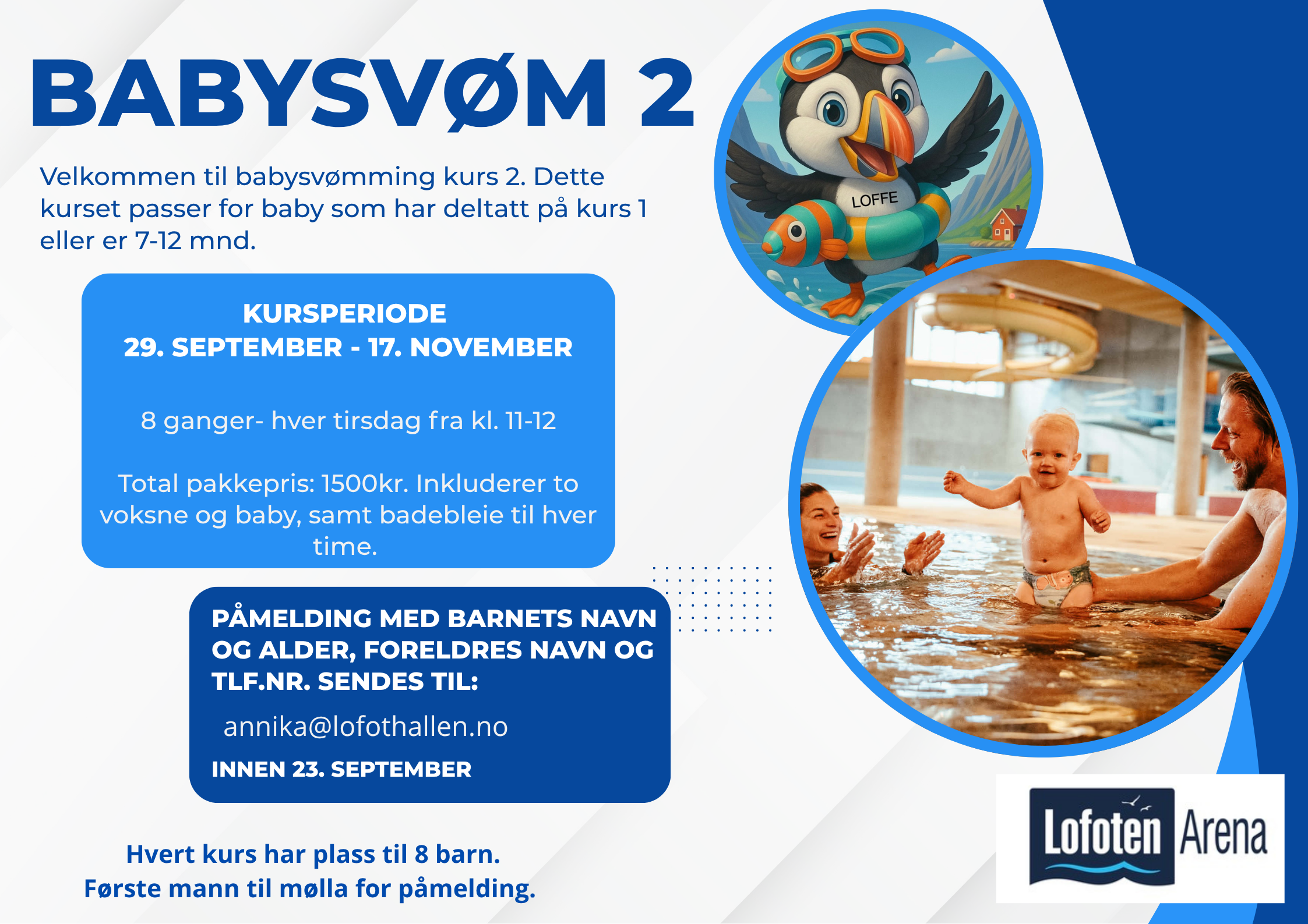Babysvømming 2 – nytt kurs starter 29. september