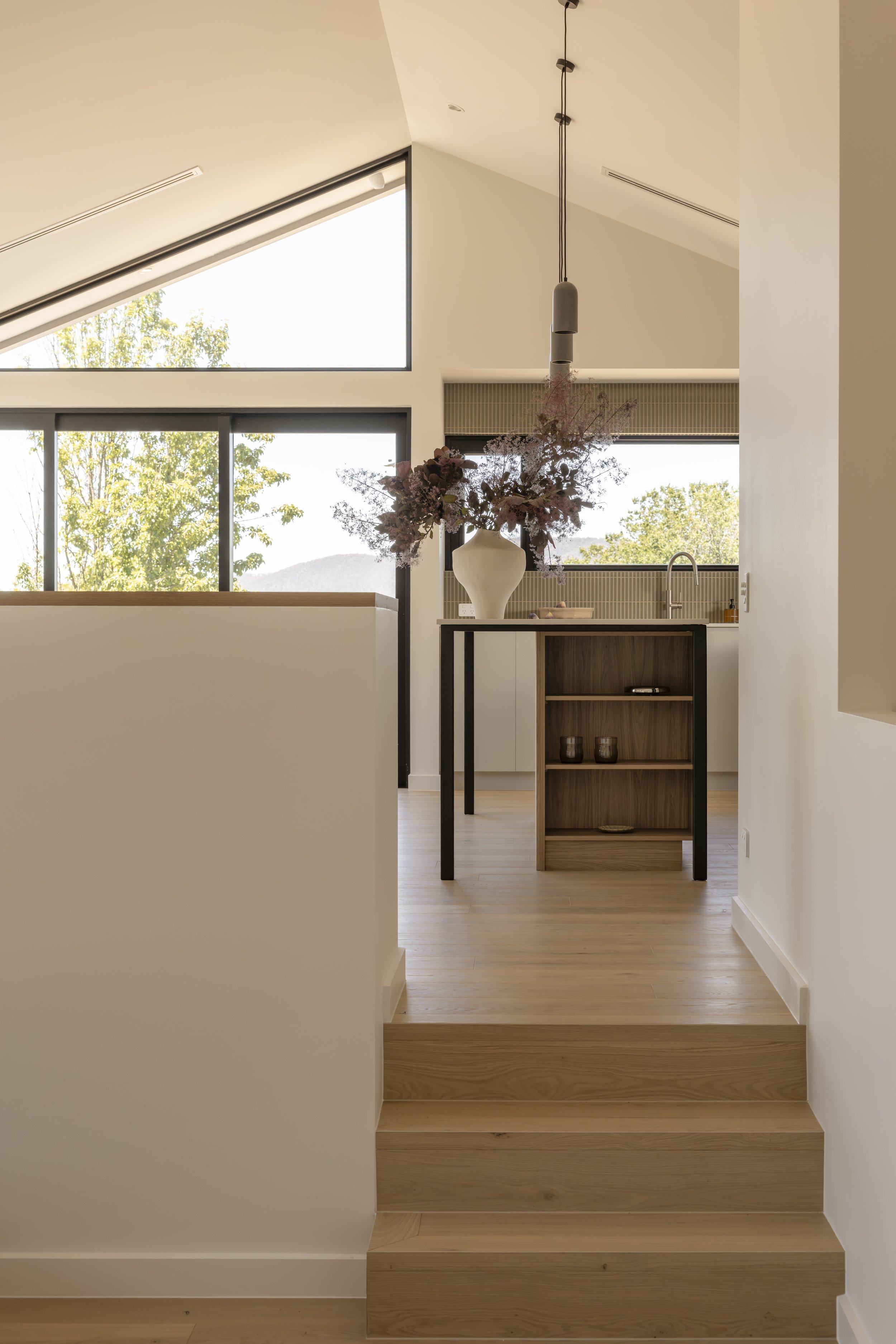 Light filled split level kitchen dining, Woodcut flooring