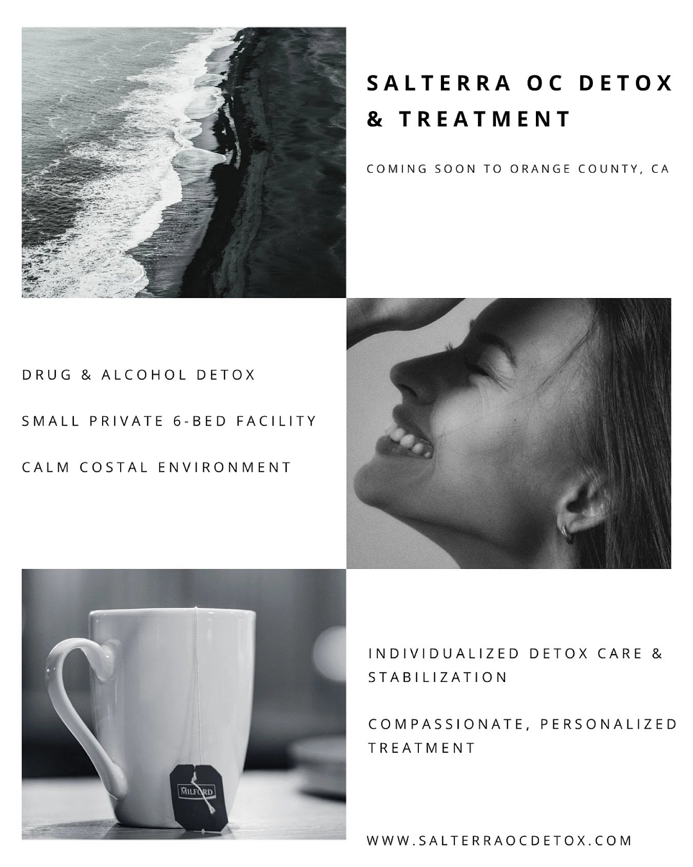 A calm place to begin again.
Coming soon to Orange County, CA, Salterra OC Detox &amp; Treatment will offer individualized drug and alcohol detox care in a small private setting designed for comfort, dignity, and stabilization.
Compassionate, persona