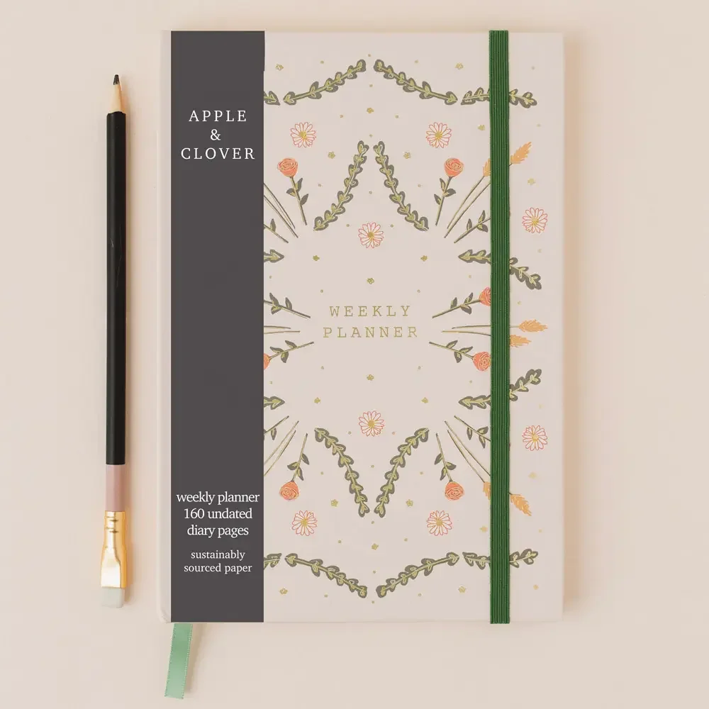 Floral Hard Cover Weekly Planner- Cream
