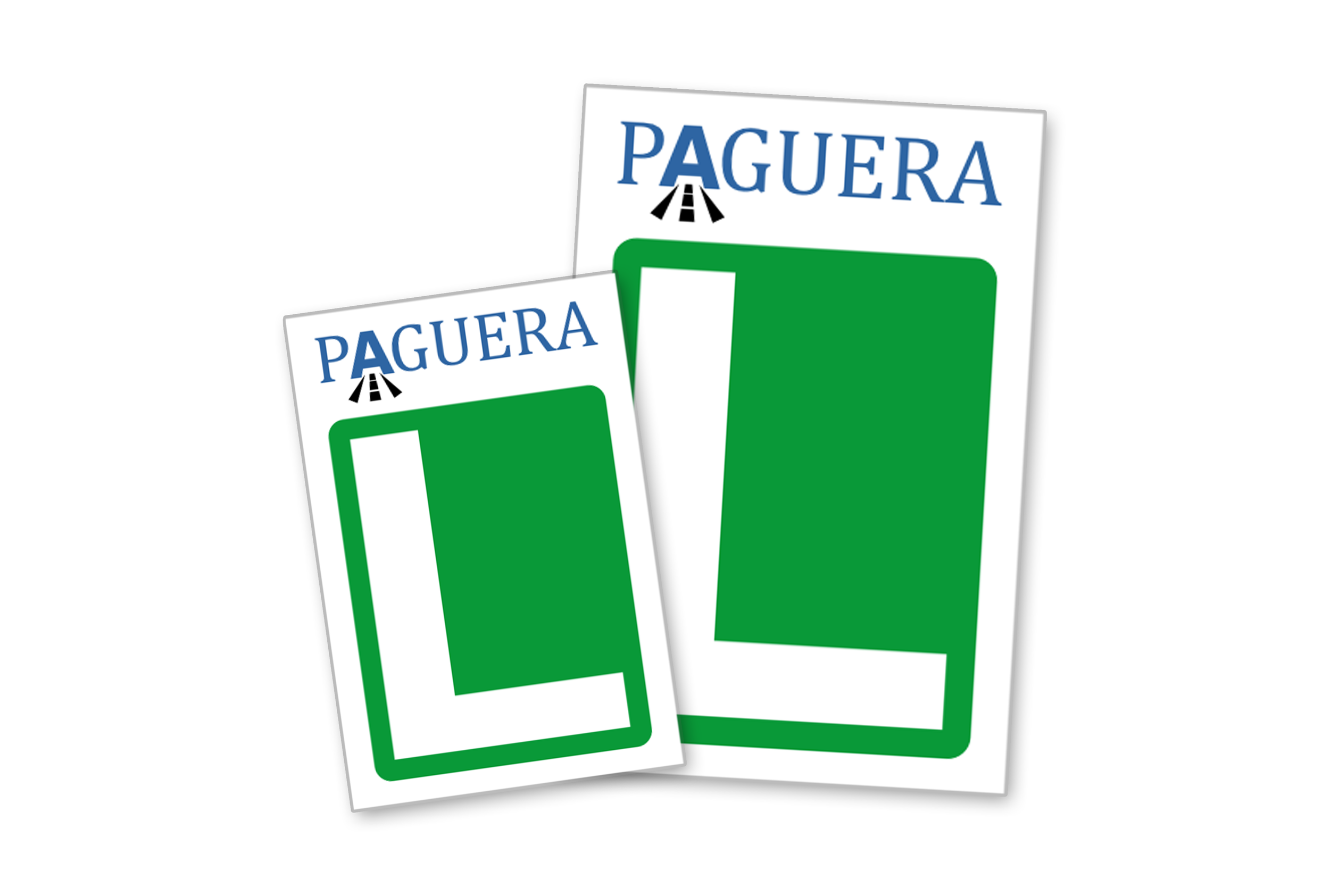 Tarjetas de transporte público con la palabra 'Paguera' y un símbolo de camino y señalización