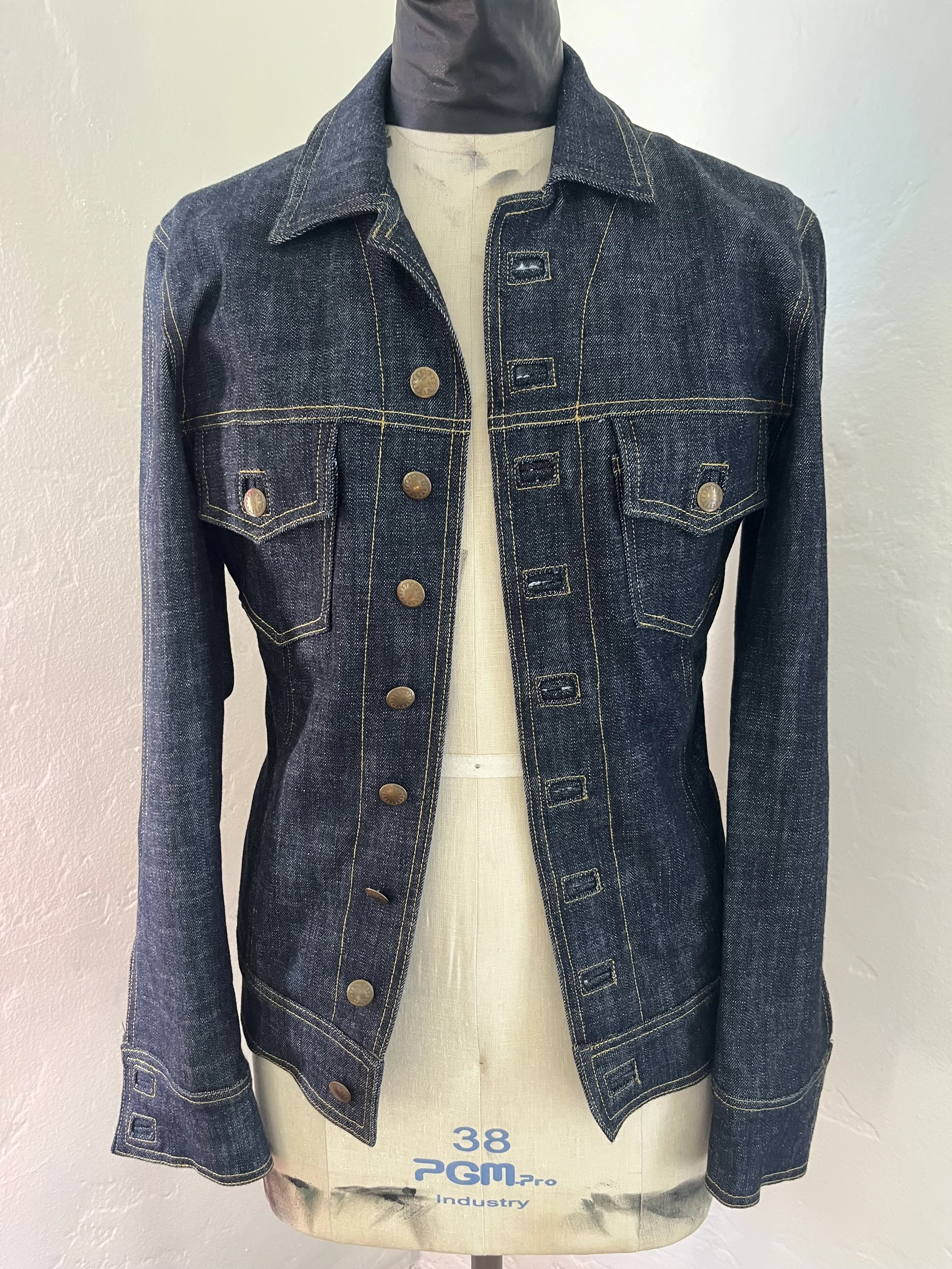 Custom Italian vintage denim jacket lightly waxed.