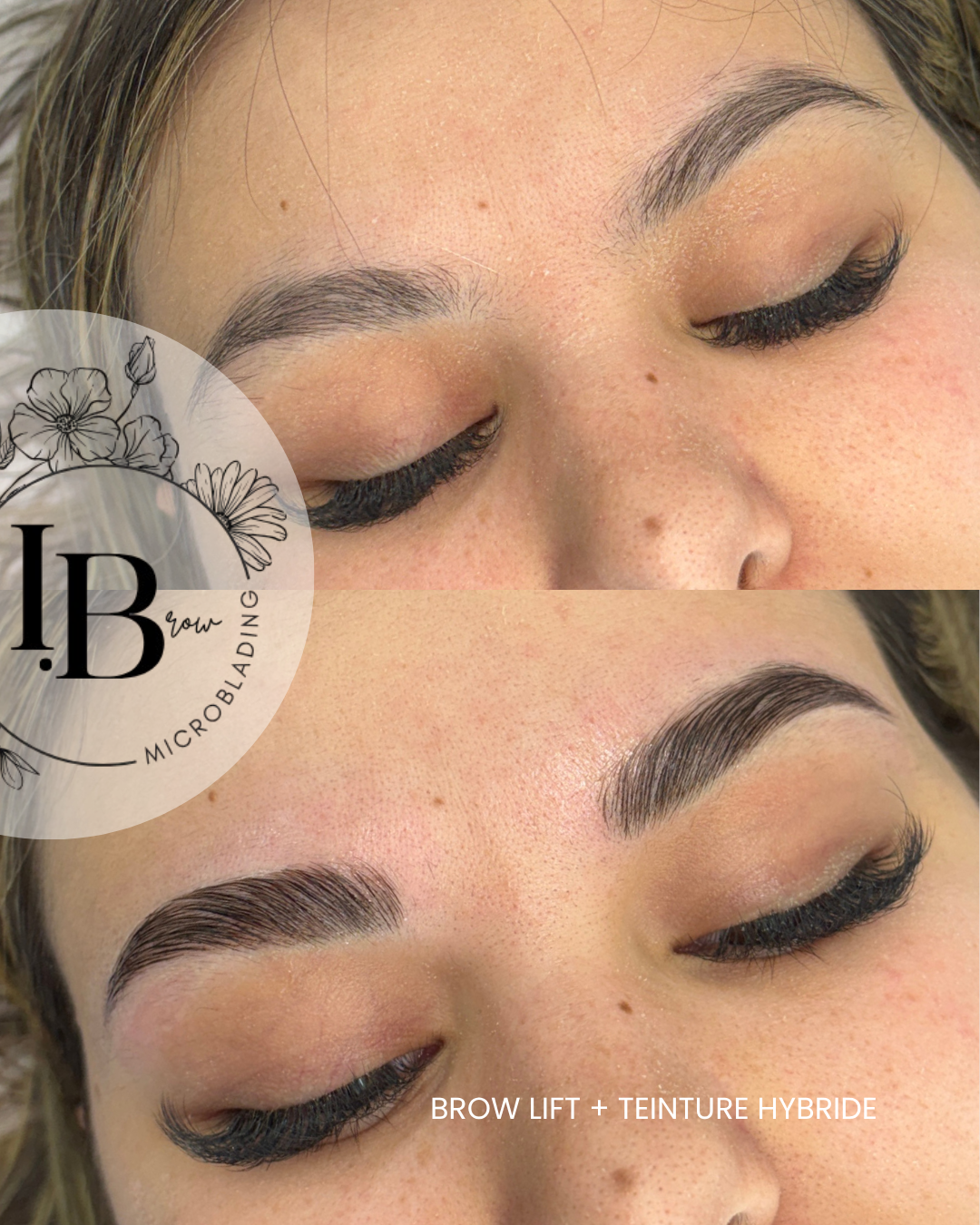 Brow Lift + teinture hybride - Résultat : des sourcils liftés, effet maquillé pour mettre en valeur son regard.
