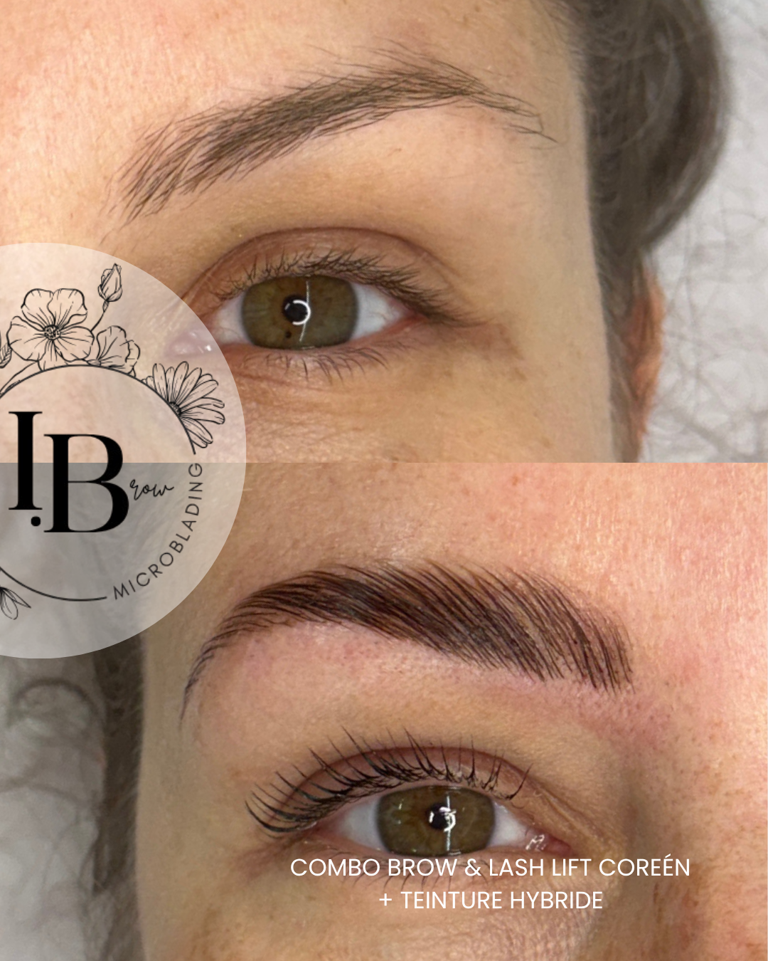 Lash Lift Coréen & Brow Lift + teinture hybride - Résultat : des sourcils liftés, effet maquillé pour mettre en valeur son regard.