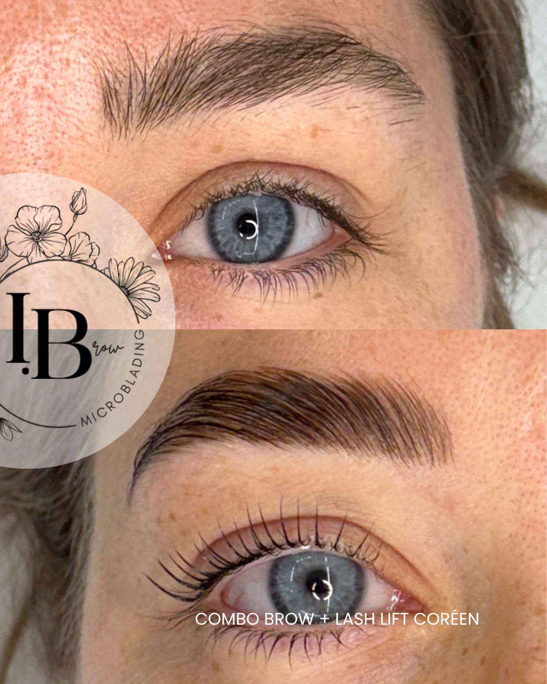 Lash Lift Coréen & Brow Lift + teinture hybride - Résultat : des sourcils liftés, effet maquillé pour mettre en valeur son regard.
