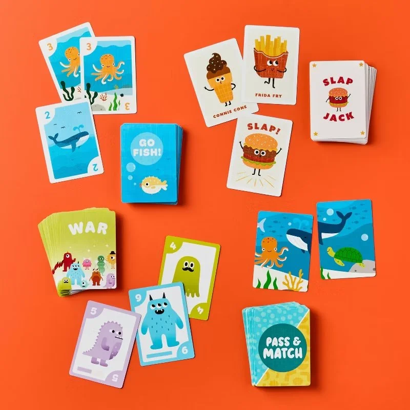 Pass & Match, Go Fish!, War, Slap Jack games. Digital Image from Target.
