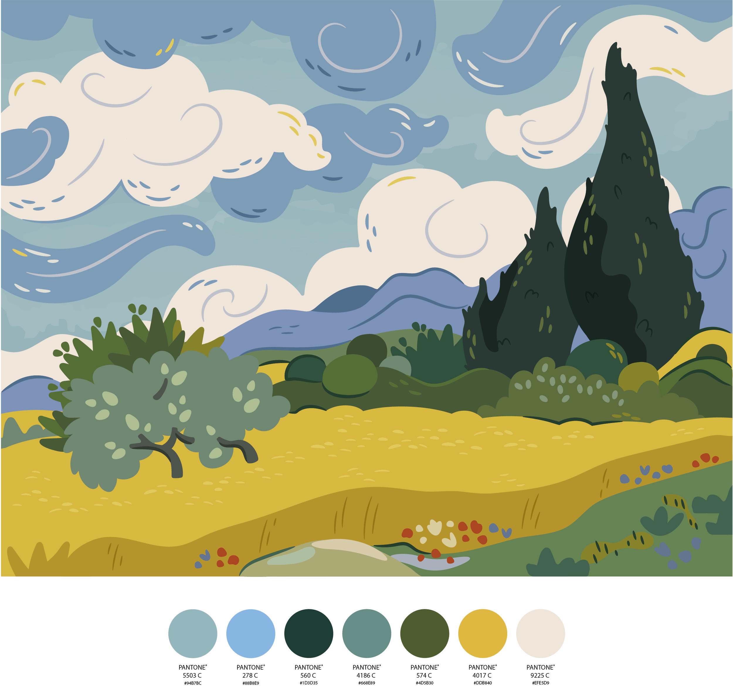 Wheat Field with Cypresses.
