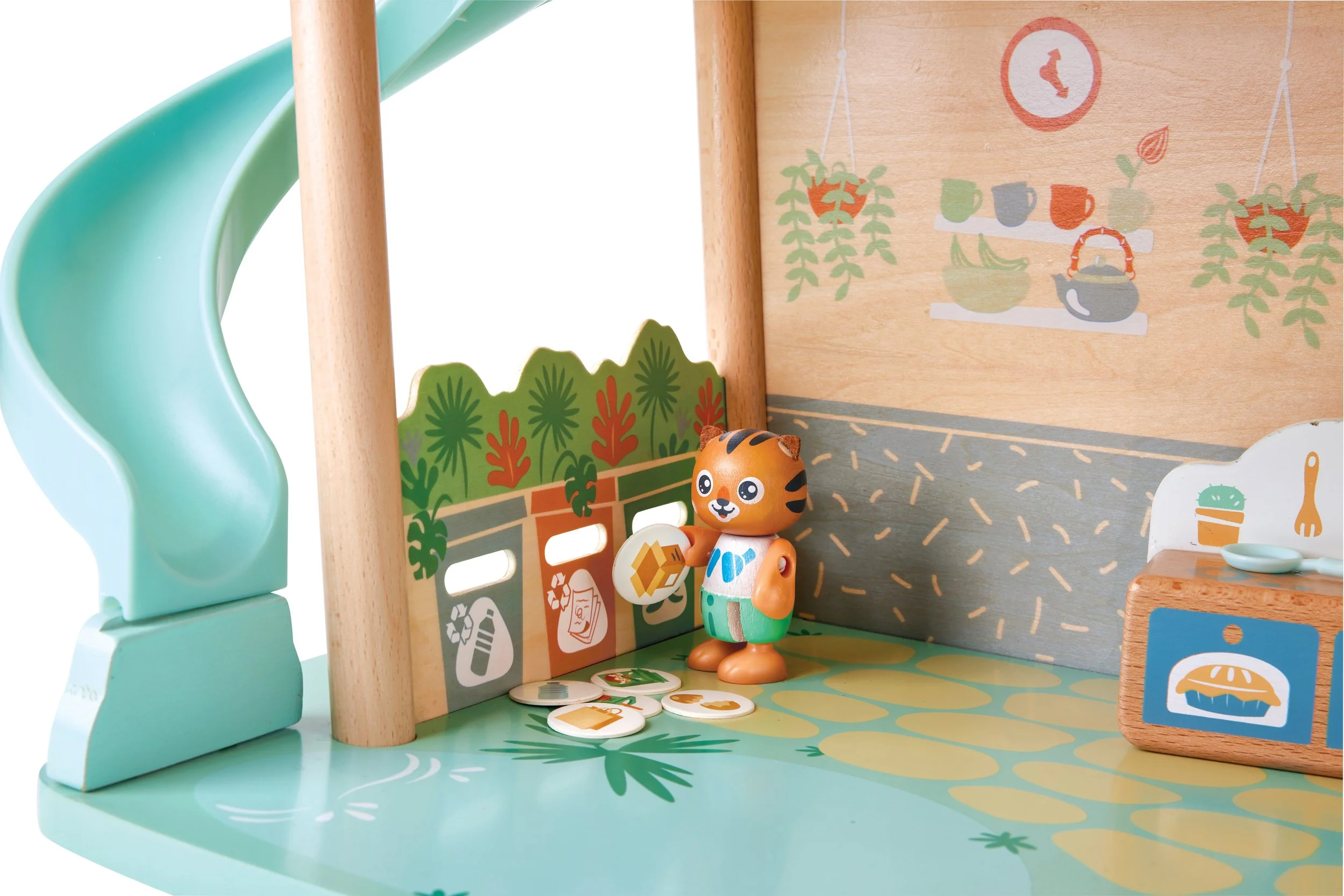 Wooden toy kitchen from Green Planet Explorers Milo's Jungle House by Hape.