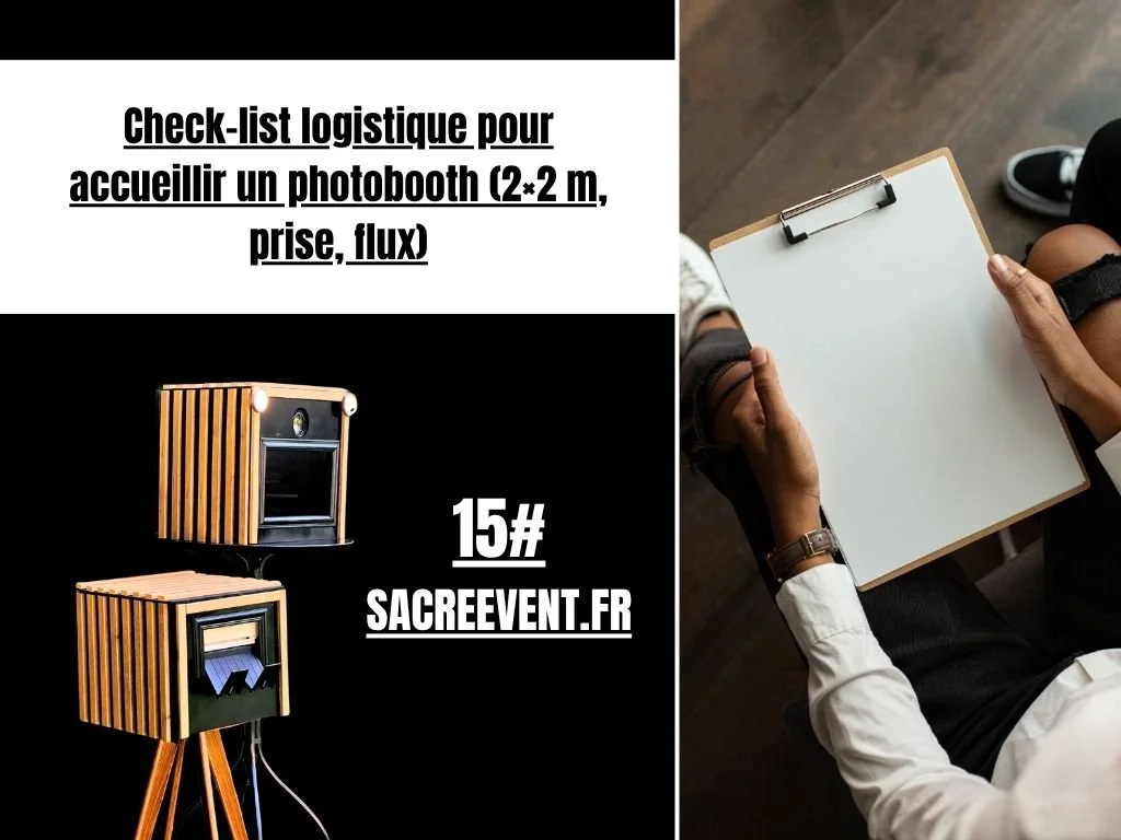 Check-list logistique pour accueillir un photobooth (2×2 m, prise, flux)
