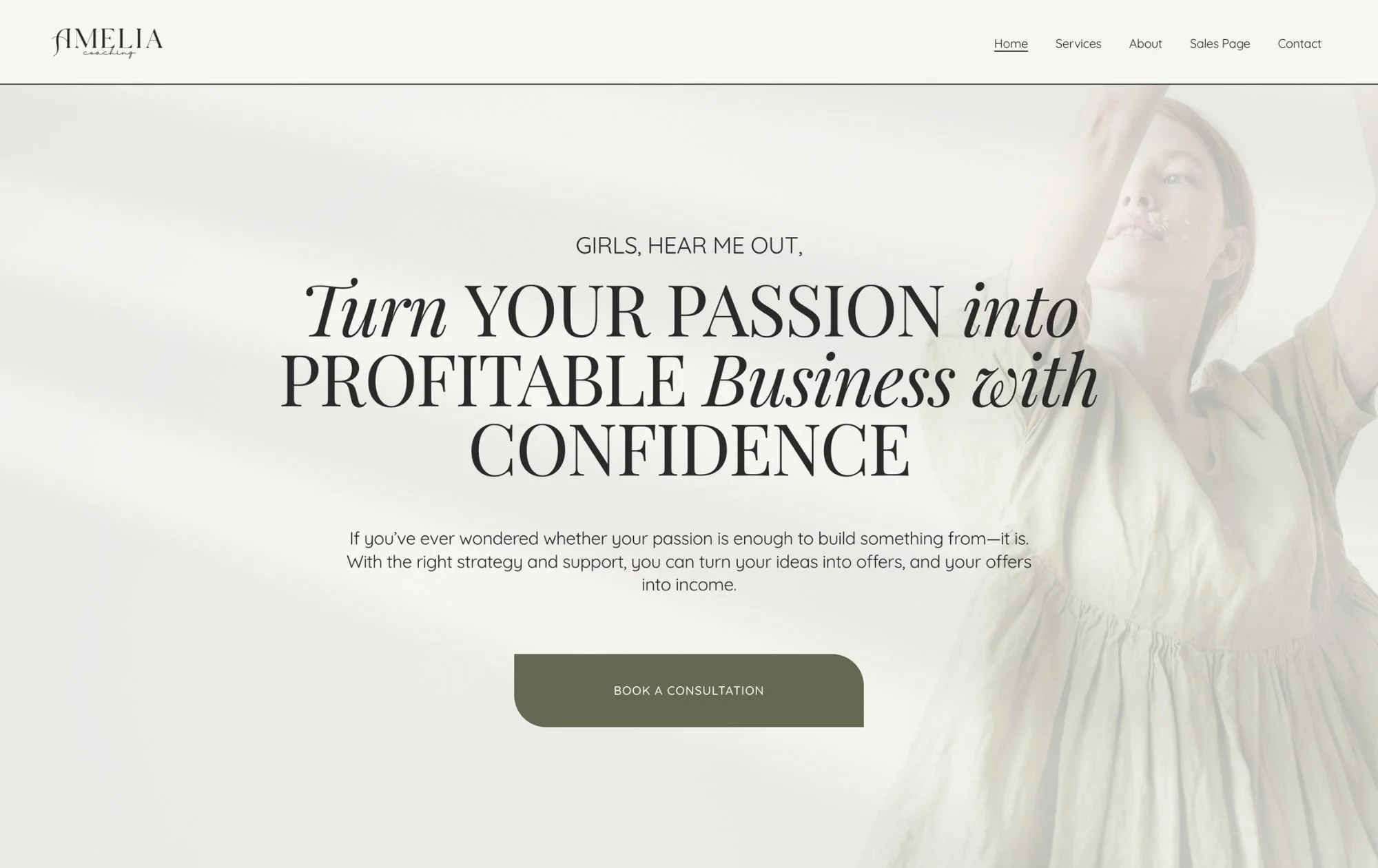 a website design preview for female coaches