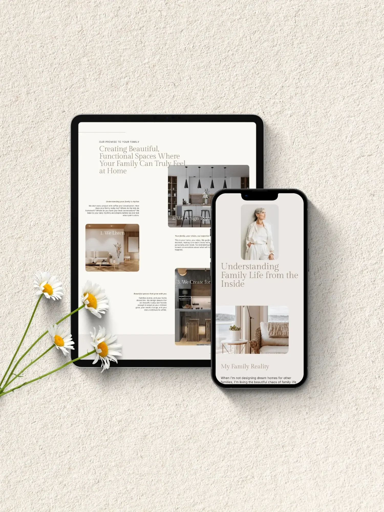 Residential interior designer website in tablet and mobile view