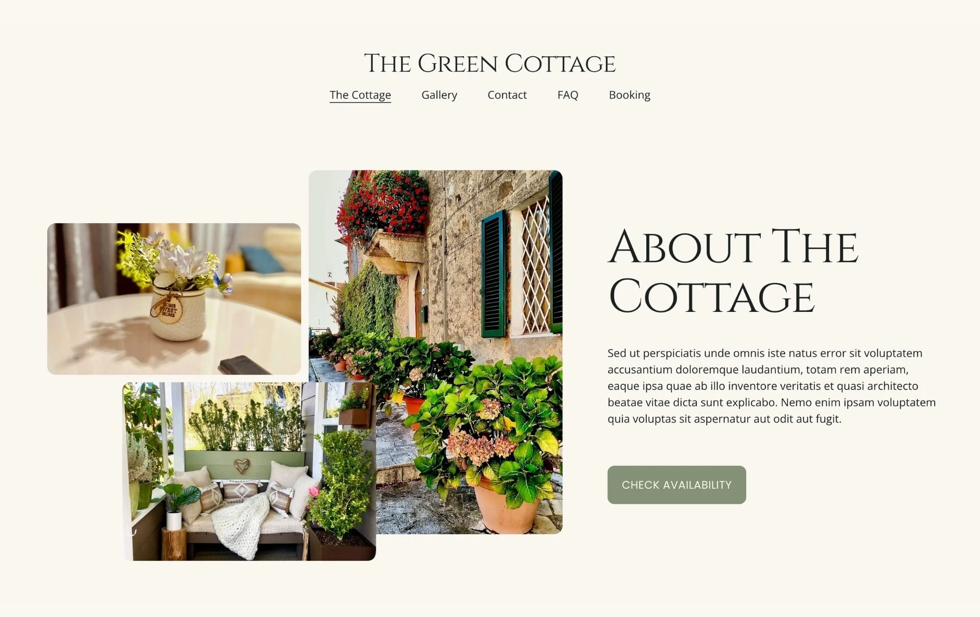 Preview of a Squarespace website design for a vacation home