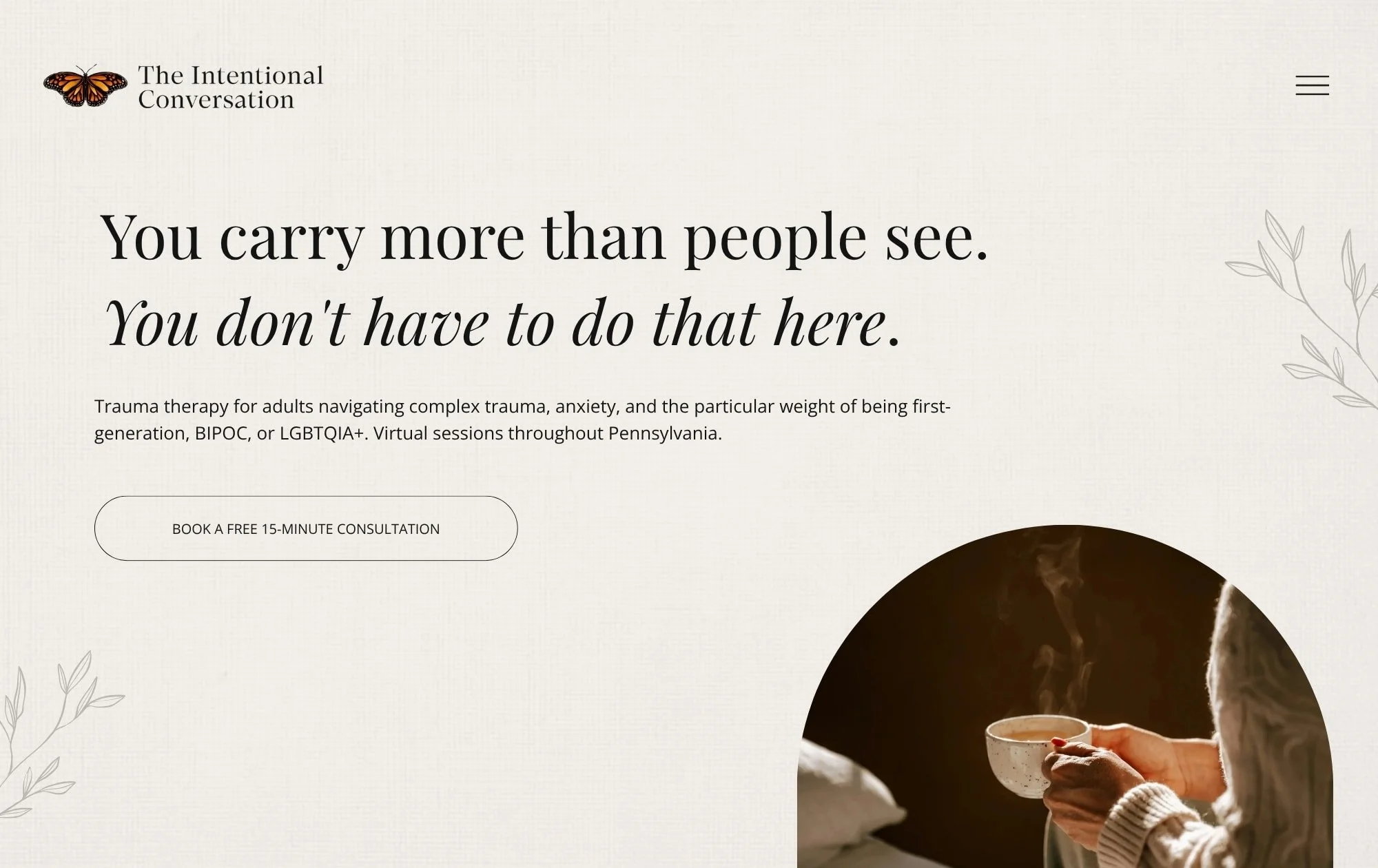 Preview of a Squarespace website design for therapists