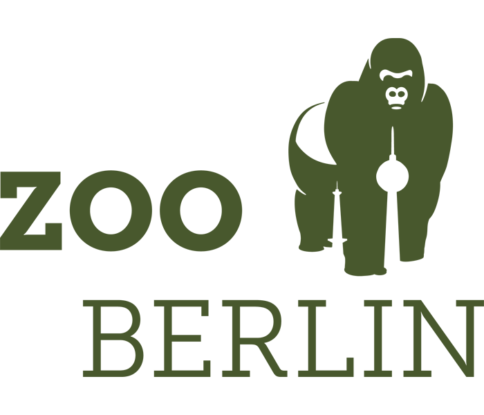 Logo des Berliner Zoos mit einem stilisierten Elefanten und den Namen 'Zoo Berlin' in grüner Schrift.