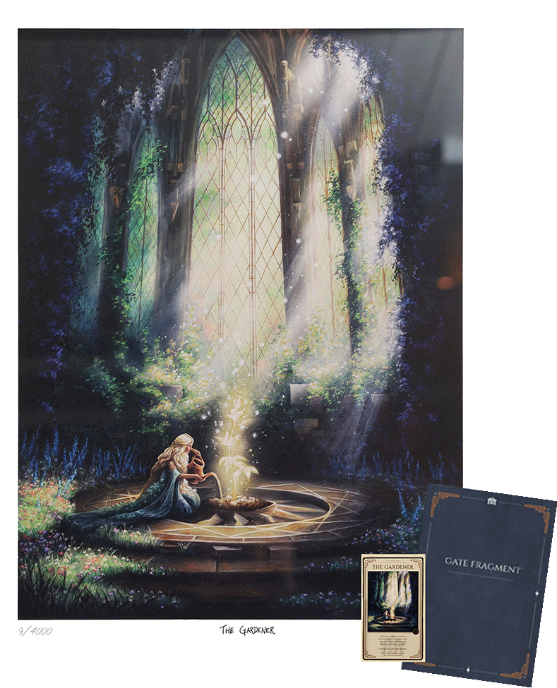 The signed second print of the series called "The Gardener" along with the card and booklet.