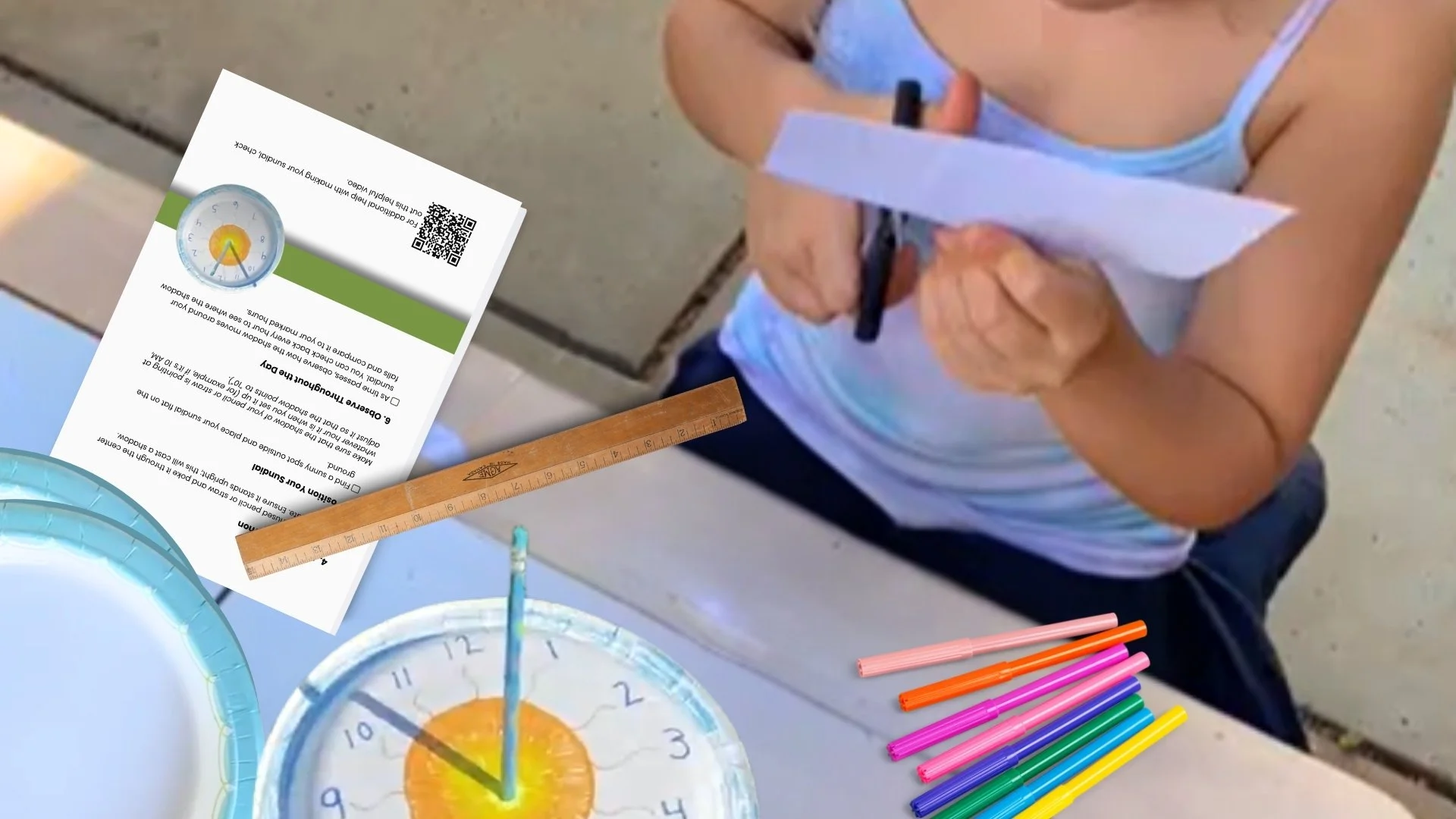 kids making diy sundial