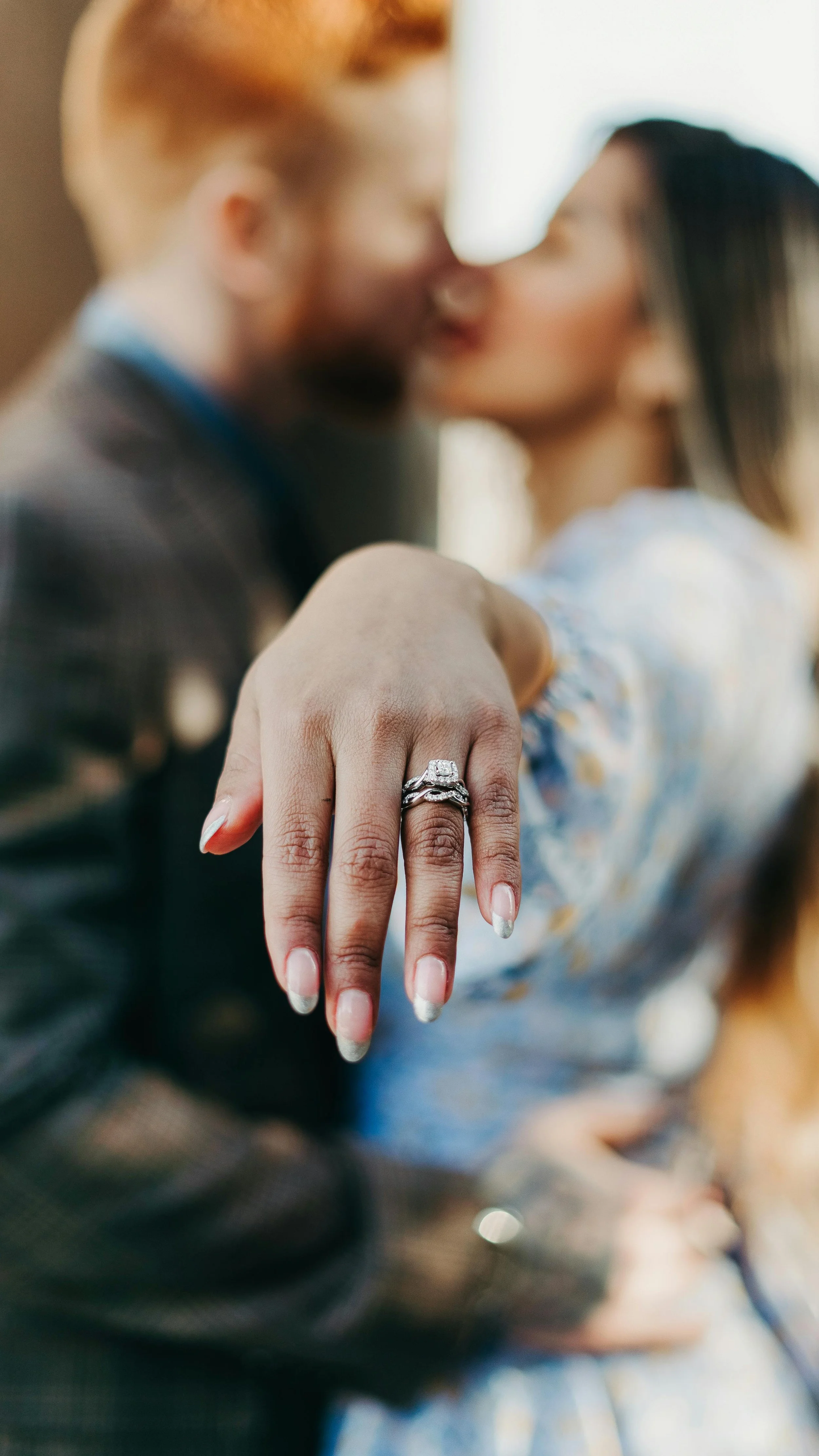 engagement ring on wedding finger in shot