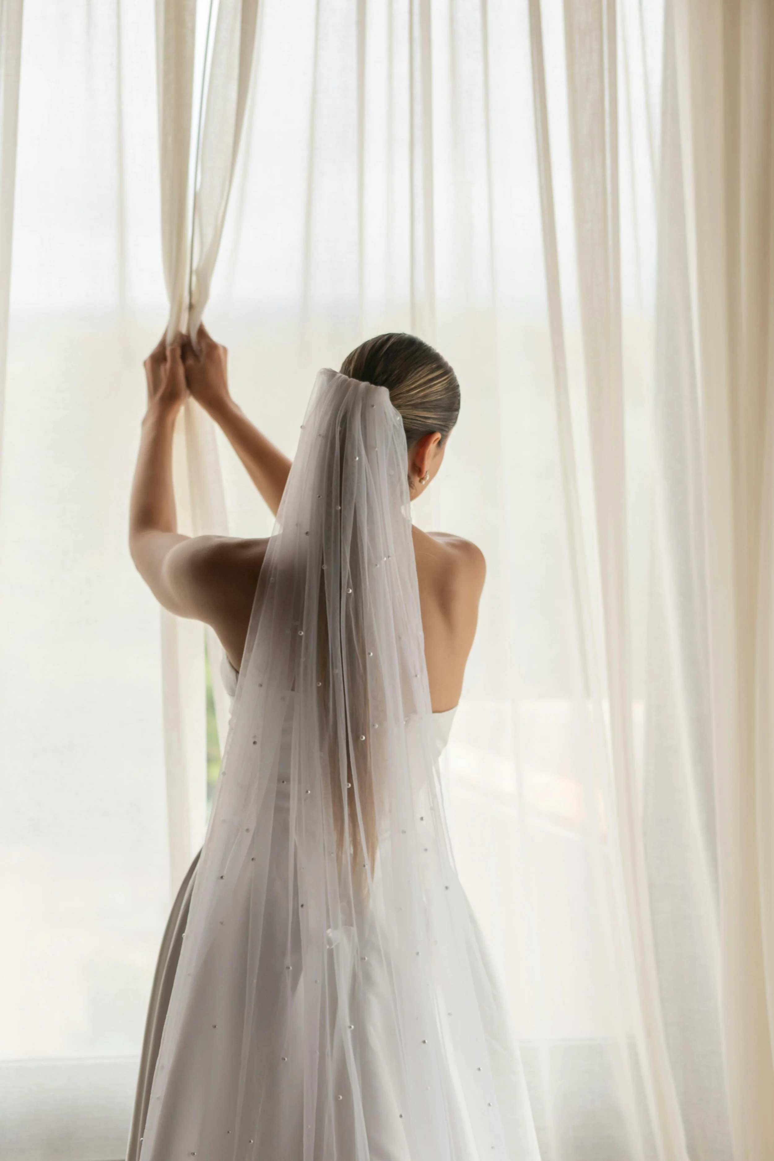 bride looking out of the window