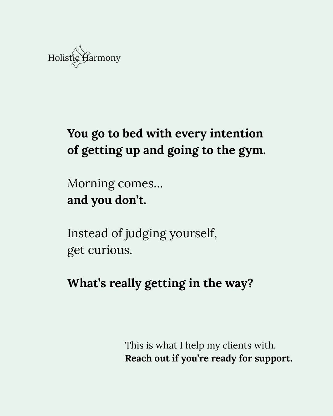 You&rsquo;re not lazy.
If you keep not following through, there&rsquo;s usually a reason.

Let&rsquo;s stop judging and start understanding what&rsquo;s really going on.

That&rsquo;s where real change begins.
If you&rsquo;re ready for support, reach
