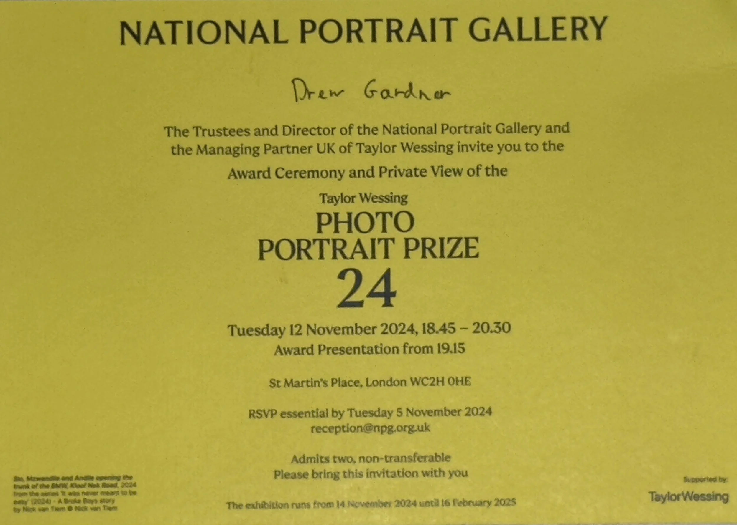 Shortlisted for The National Portrait Gallery/Taylor Wessing awards 