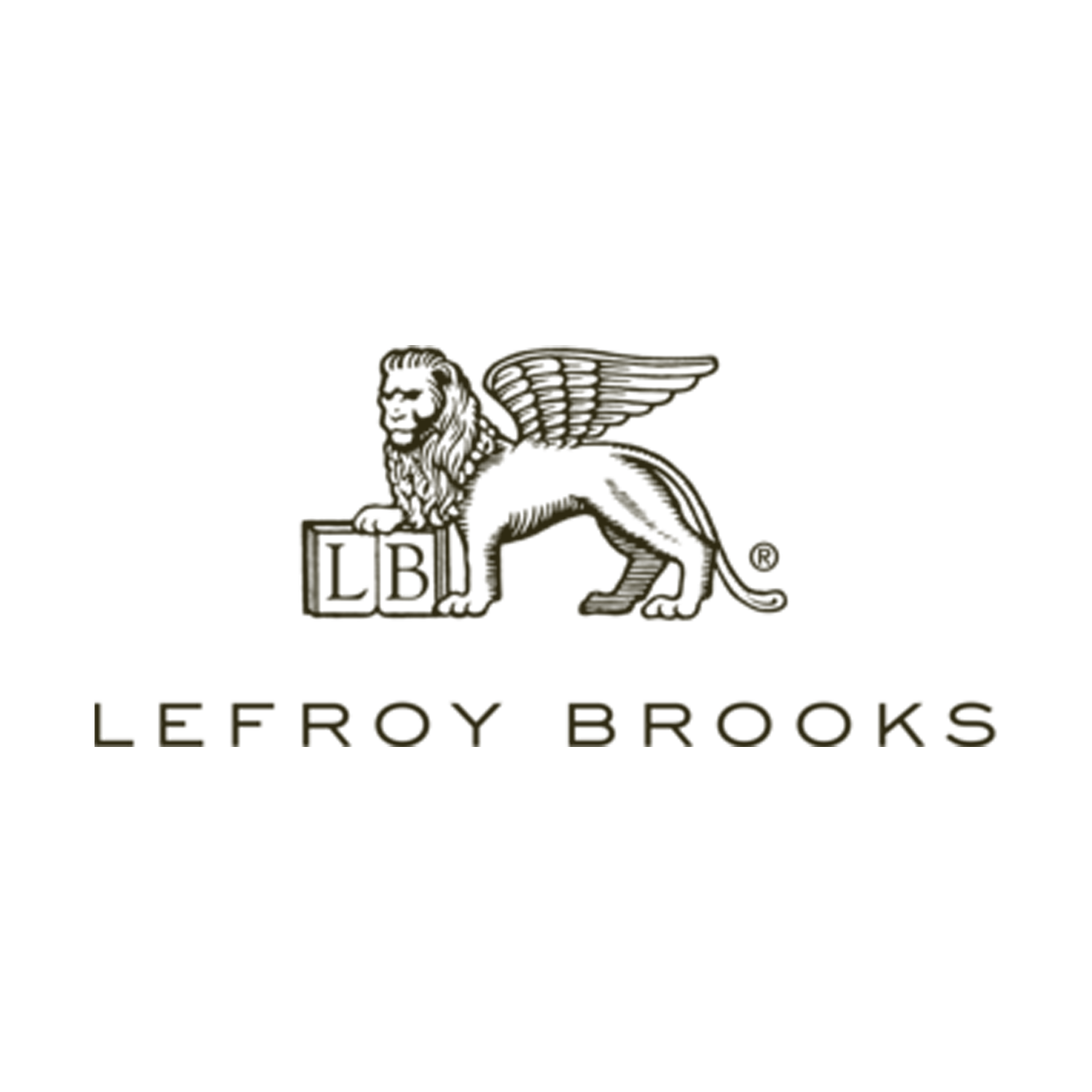 Lefroy Brooks logo featuring a winged lion holding a block with the initials LB, and the company name beneath.