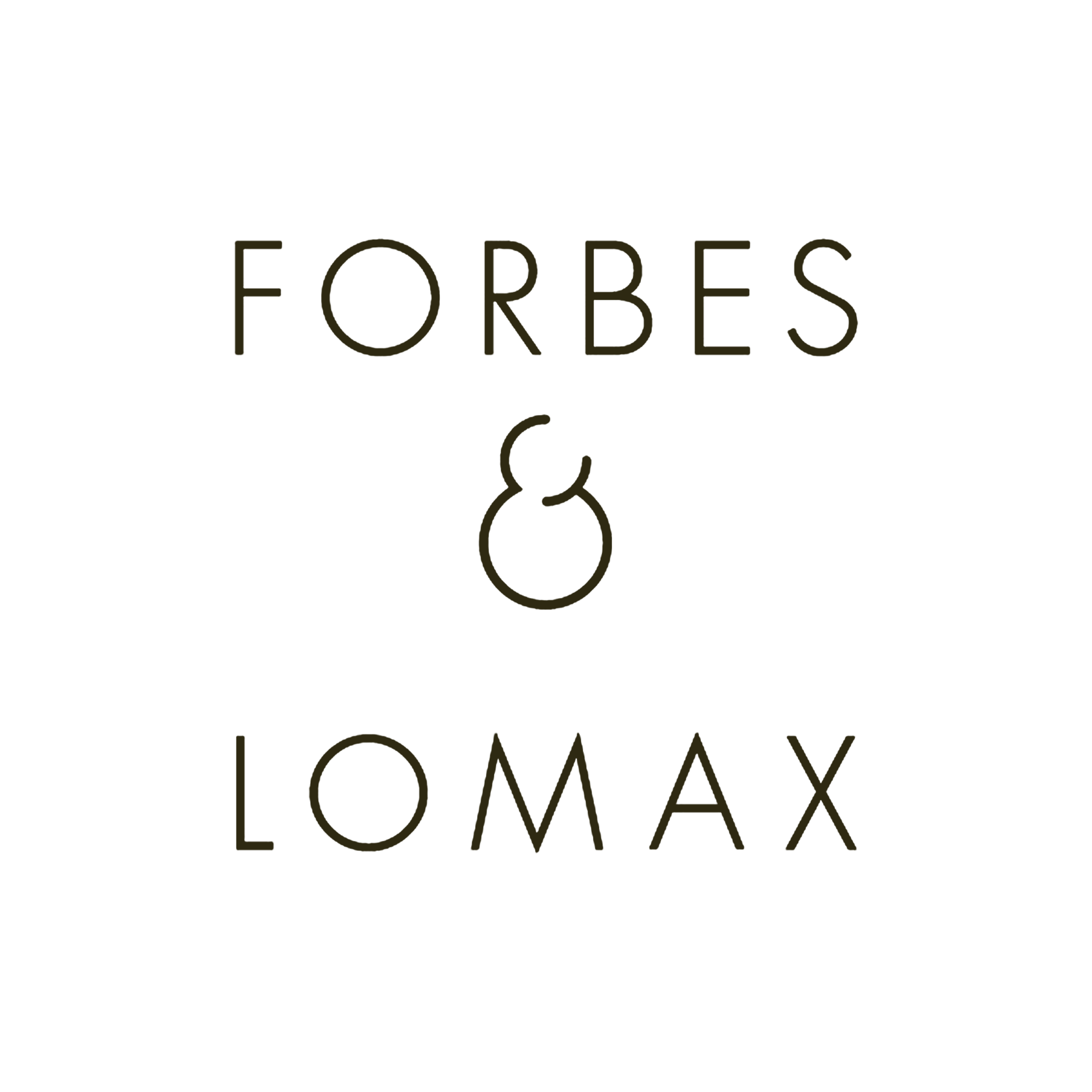 Forbes & Lomax logo in black with gold text and design elements.