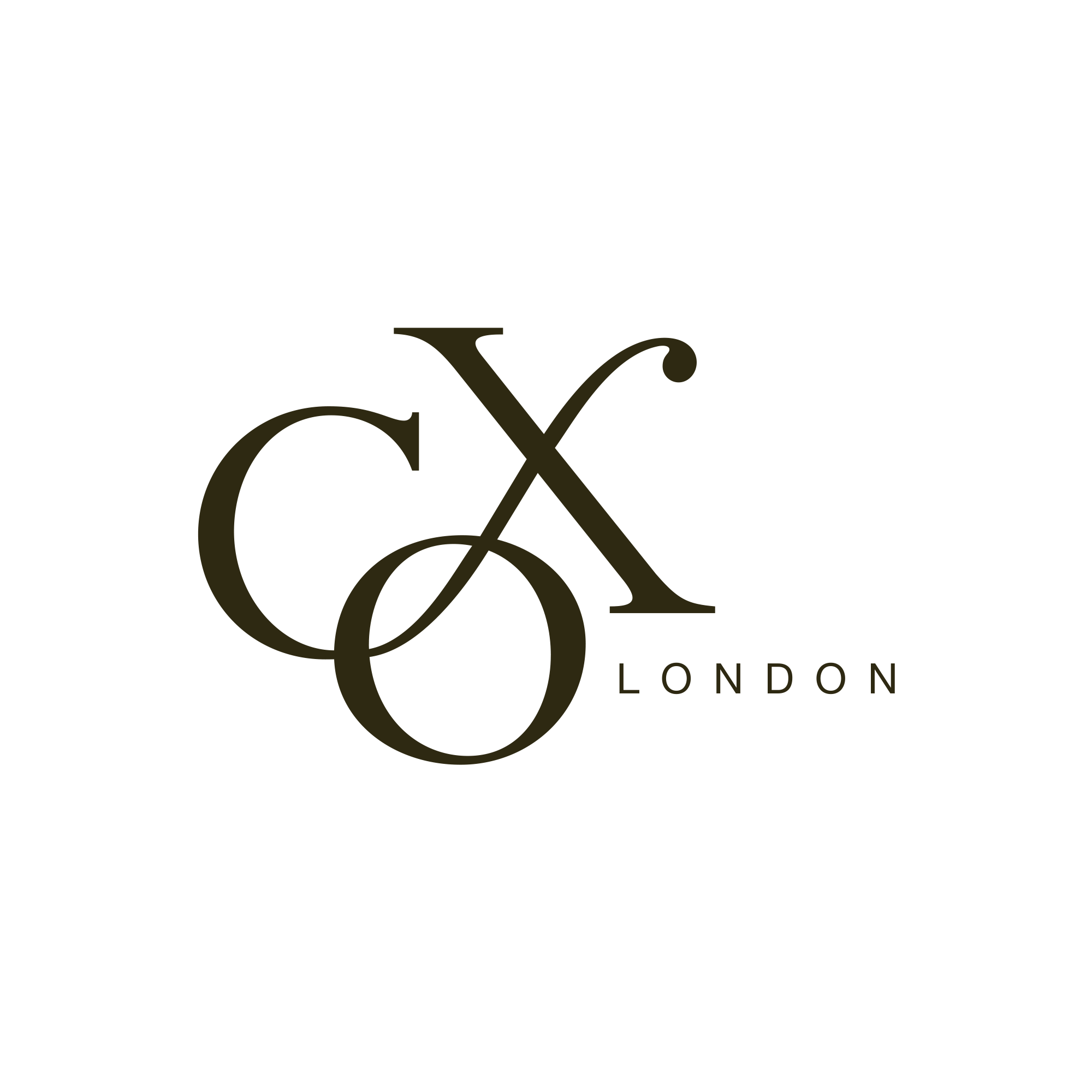 Logo with black background, large gold intertwined initials 'C' and 'X', and the word 'LONDON' beneath.