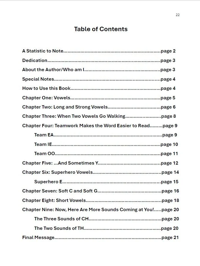 Stories That Vowels Tell (Table of Contents)