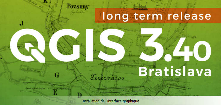 Annonce de la sortie à long terme de QGIS 3.40 à Bratislava, avec fond d'une carte ancienne
