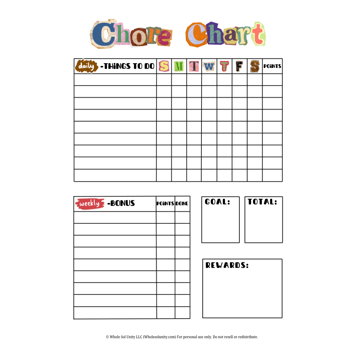 Chore Chart- Sunday Start