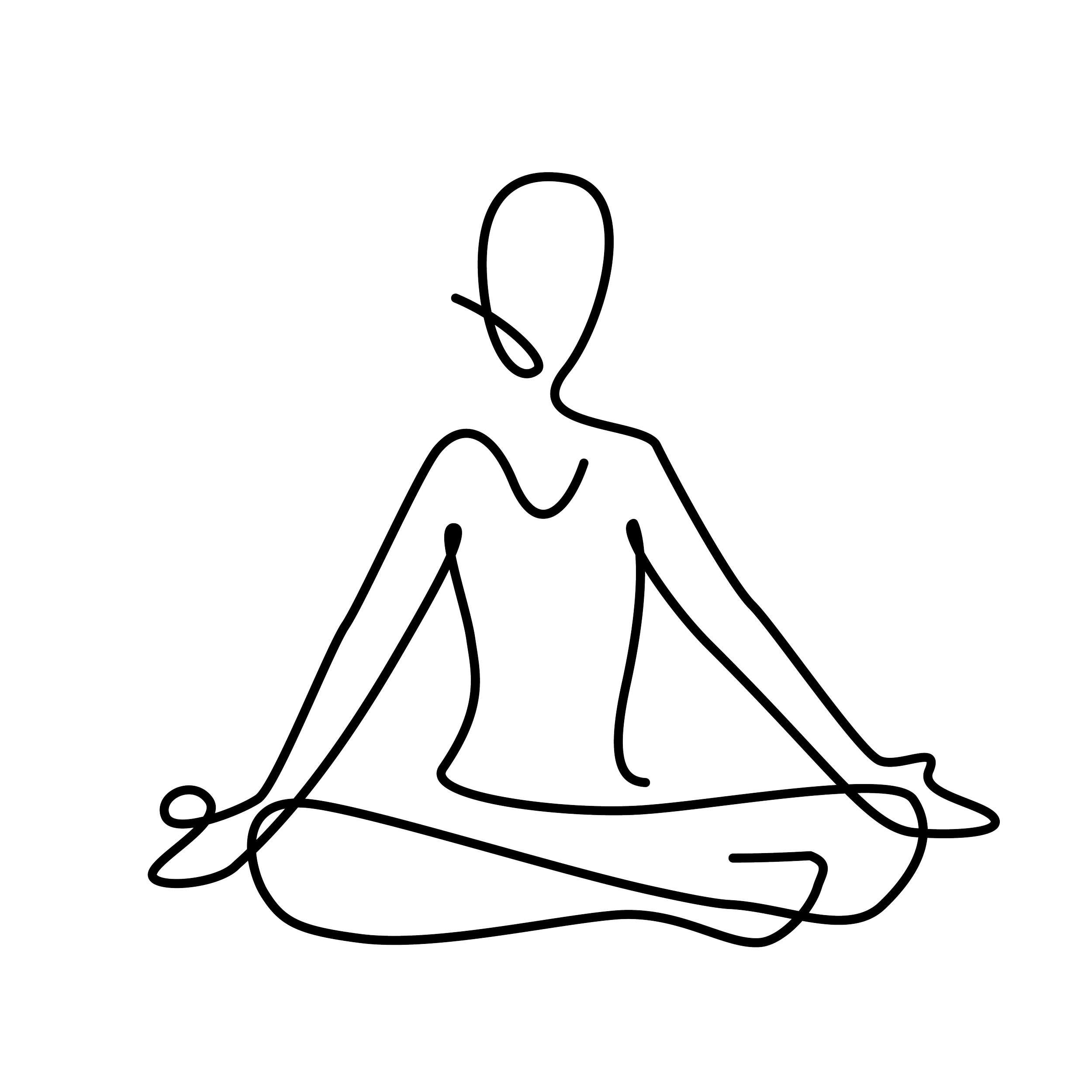 Outline of a woman sitting cross-legged in a meditative pose, with eyes closed, on a dark background.