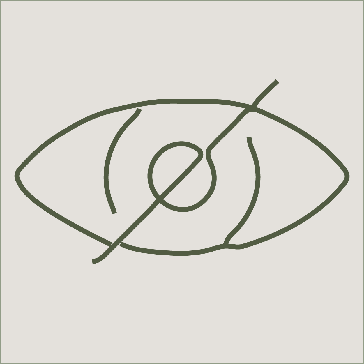 Minimalist line drawing of an eye with a diagonal line crossing through it, symbolizing blindness or visual impairment.