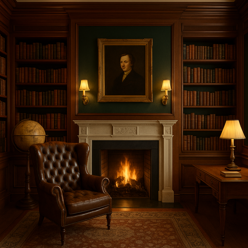 A stately home office inspired by the libraries of Oxford and Yale.