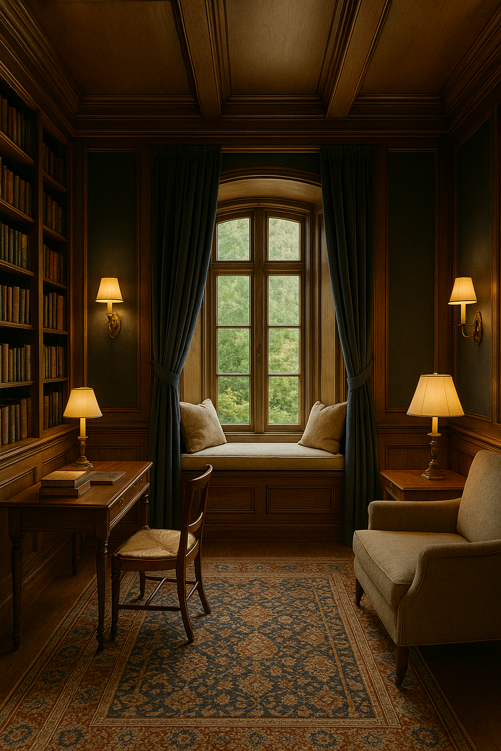 An intimate reading room for reflection and repose.