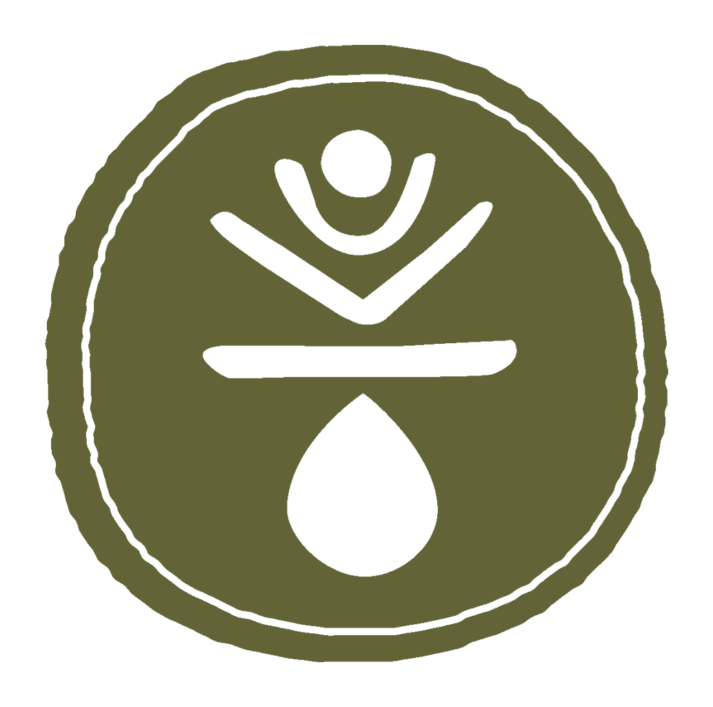 Minimalist icon of EKAM Logo, emblems of water, earth and ether in abstract shapes.