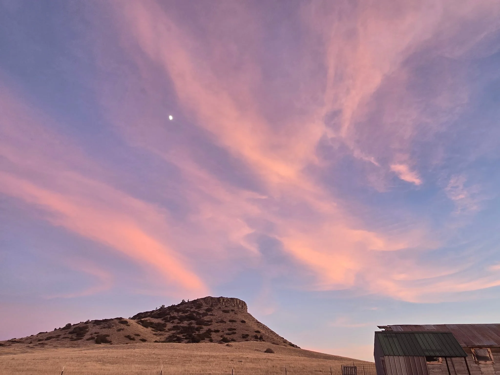 View of moonrise over our JCF barn.