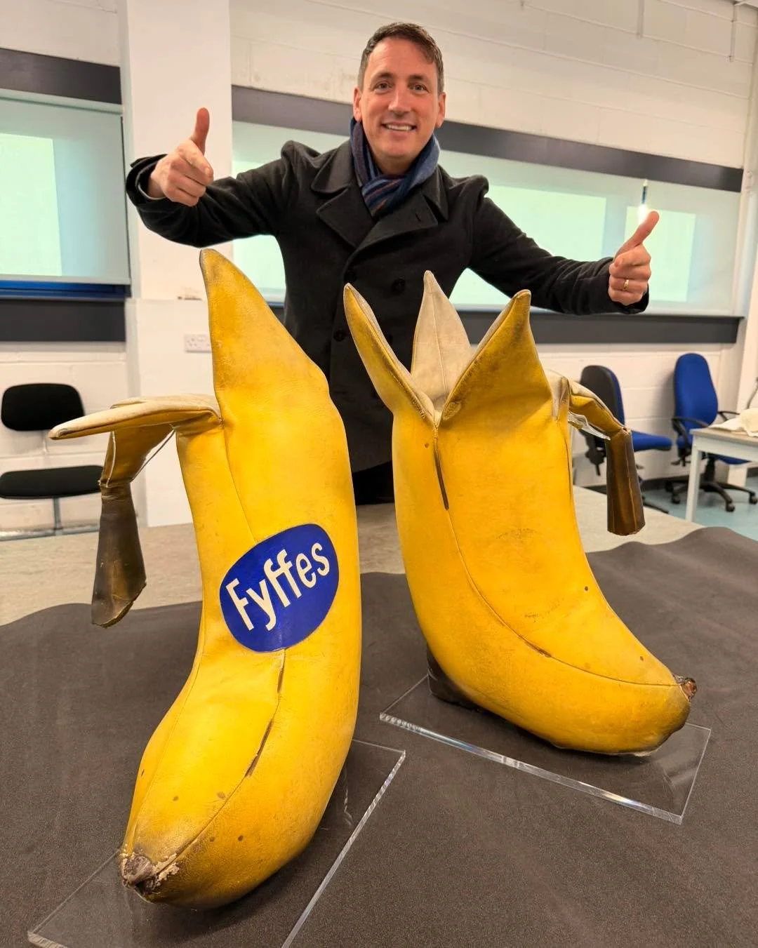 Our Billy Connolly documentary continued today and what an incredible treat it was getting to see Billy&rsquo;s original Banana Boots 🍌 at the Glasgow Museum Resource Centre. Another day filled full of awesome people and interviews. ❤️ 🏴󠁧󠁢󠁳󠁣󠁴?