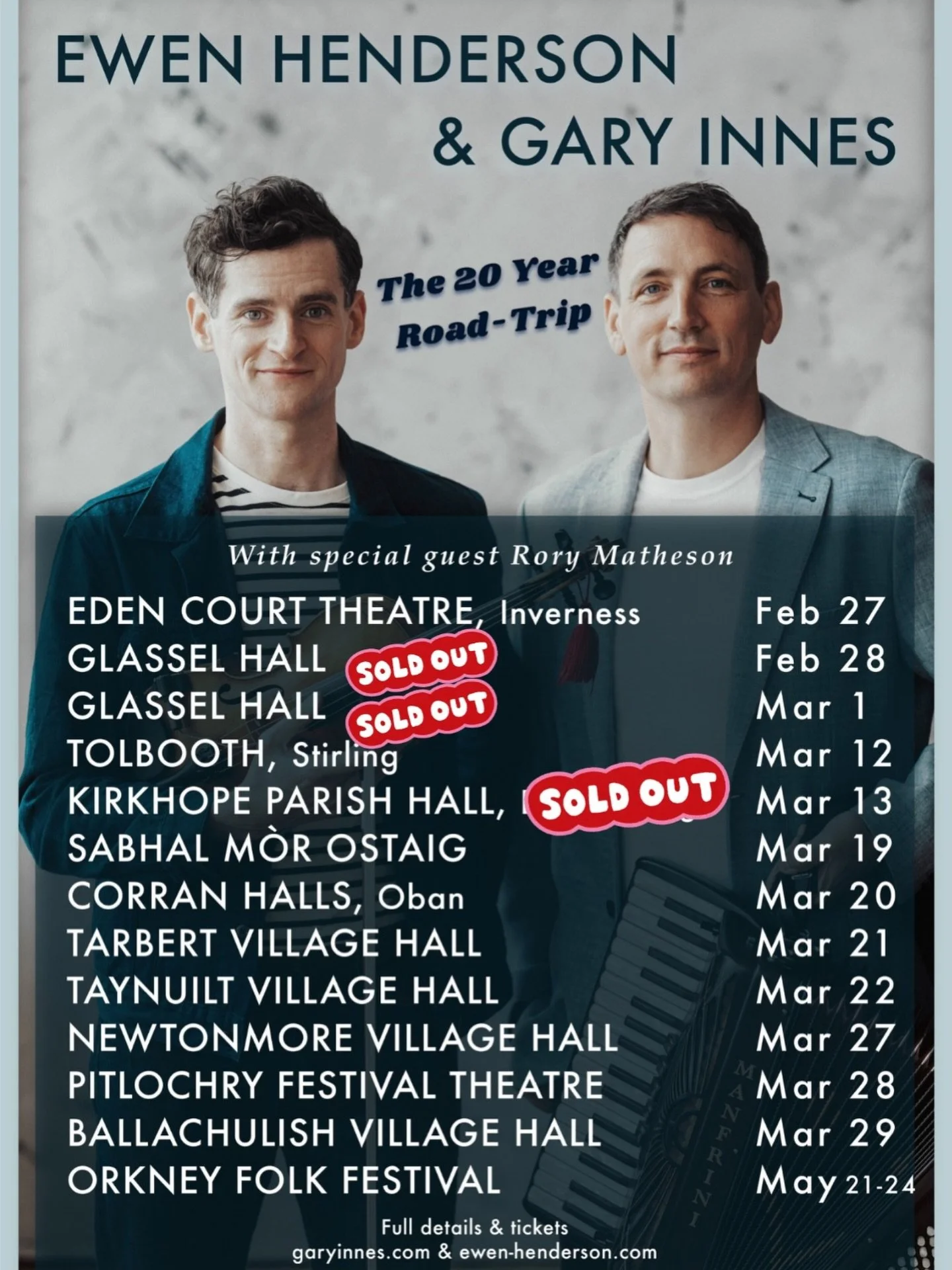 Looking forward to continuing our 20 Year Road-Trip this weekend. Not many tickets left for Eden Court, so be quick if you want to join us for a fair bit of nonsense in the Highland Capital 🪗 🎻