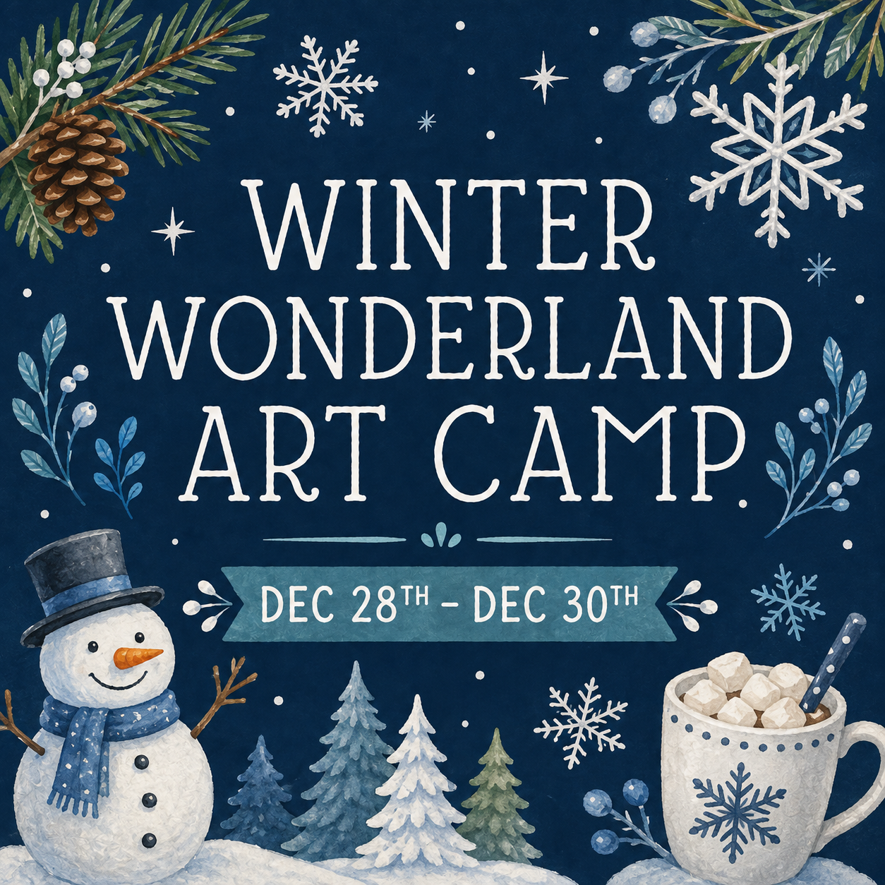 Bundle up for a winter-inspired creative adventure! Kids will explore snowy and seasonal art projects while enjoying an engaging, screen-free afternoon of making and creating.

Dec. 28–30 | 1–4 PM Register for one day or all three!
