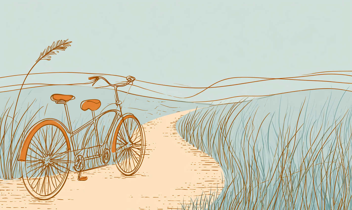 Continuous-line illustration of a tandem bicycle on an open path, evoking transformational change in therapy in Louisville, CO