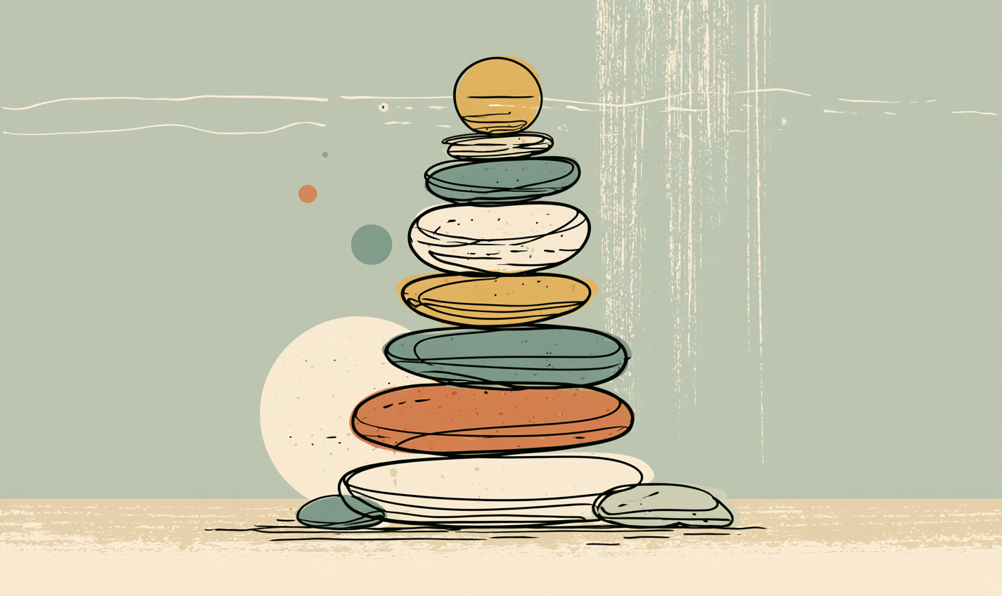 Continuous-line illustration of a balanced stone cairn, suggesting the steadiness family therapy in Louisville, CO can bring