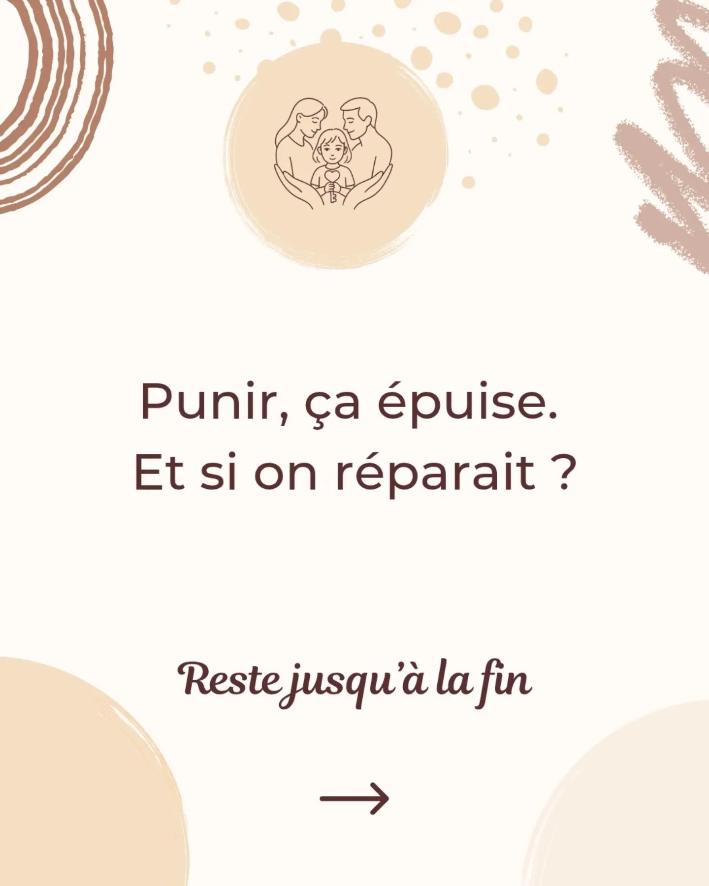Punir, &ccedil;a &eacute;puise. Et si on r&eacute;parait ? 

Le jeudi 8 mai de 16h &agrave; 18h, 
je t'accueille chez Alma 
pour un atelier en petit groupe. 

On va apprendre &agrave; r&eacute;pondre autrement : 
sans punir, 
sans tout laisser passer