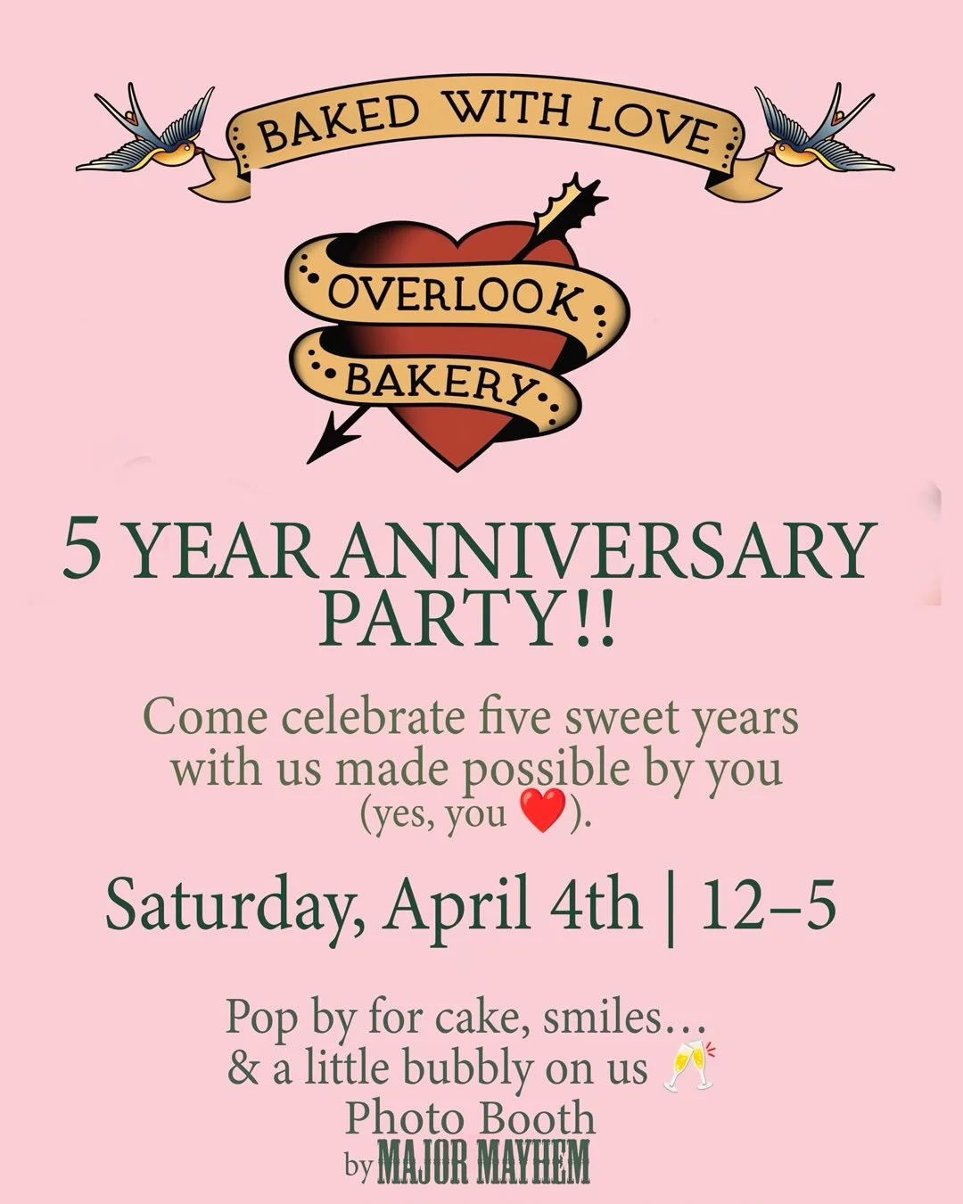 We&rsquo;re turning 5!!!! 🥳🎂 Holy shit F I V E years old , this is crazy. We&rsquo;re having a little party on Saturday 4/4 12-5 to celebrate YOU our loving customers and our beautiful staff with cake, bubbly and a fun Photo Booth provided by @majo