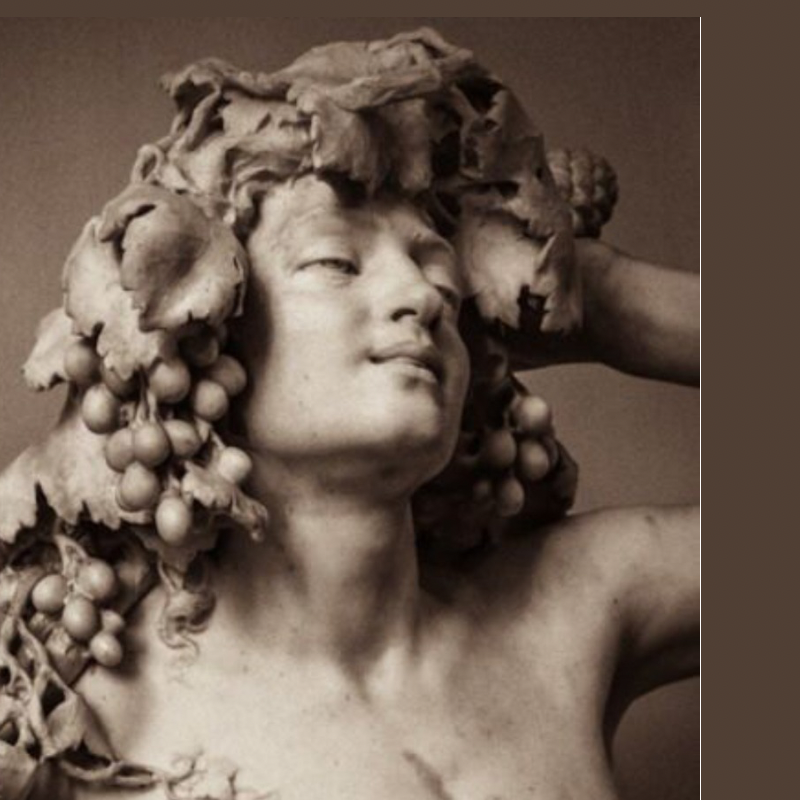 Klassieke buste van een figuur met druiven en bladeren, gebruikt als referentiebeeld voor schilderij.