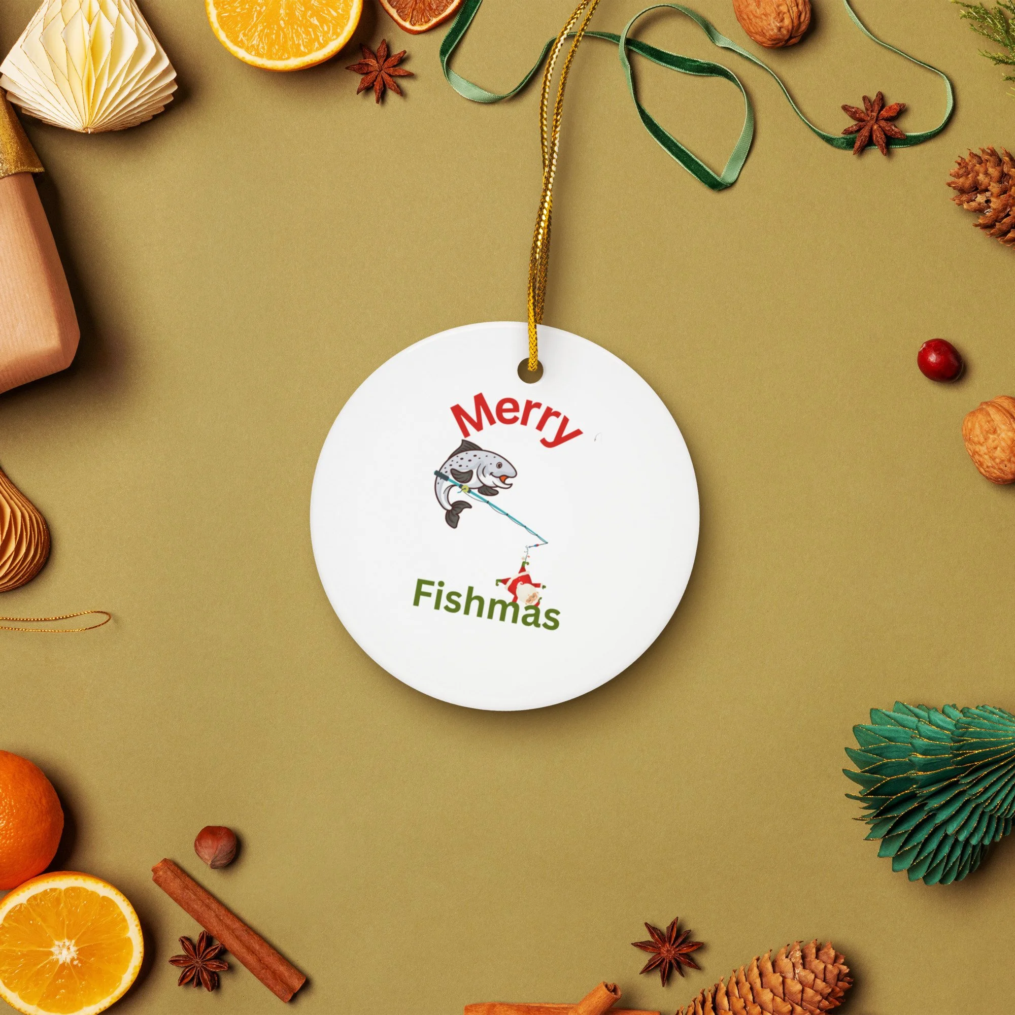 Merry Fishmas trout ceramic ornaments